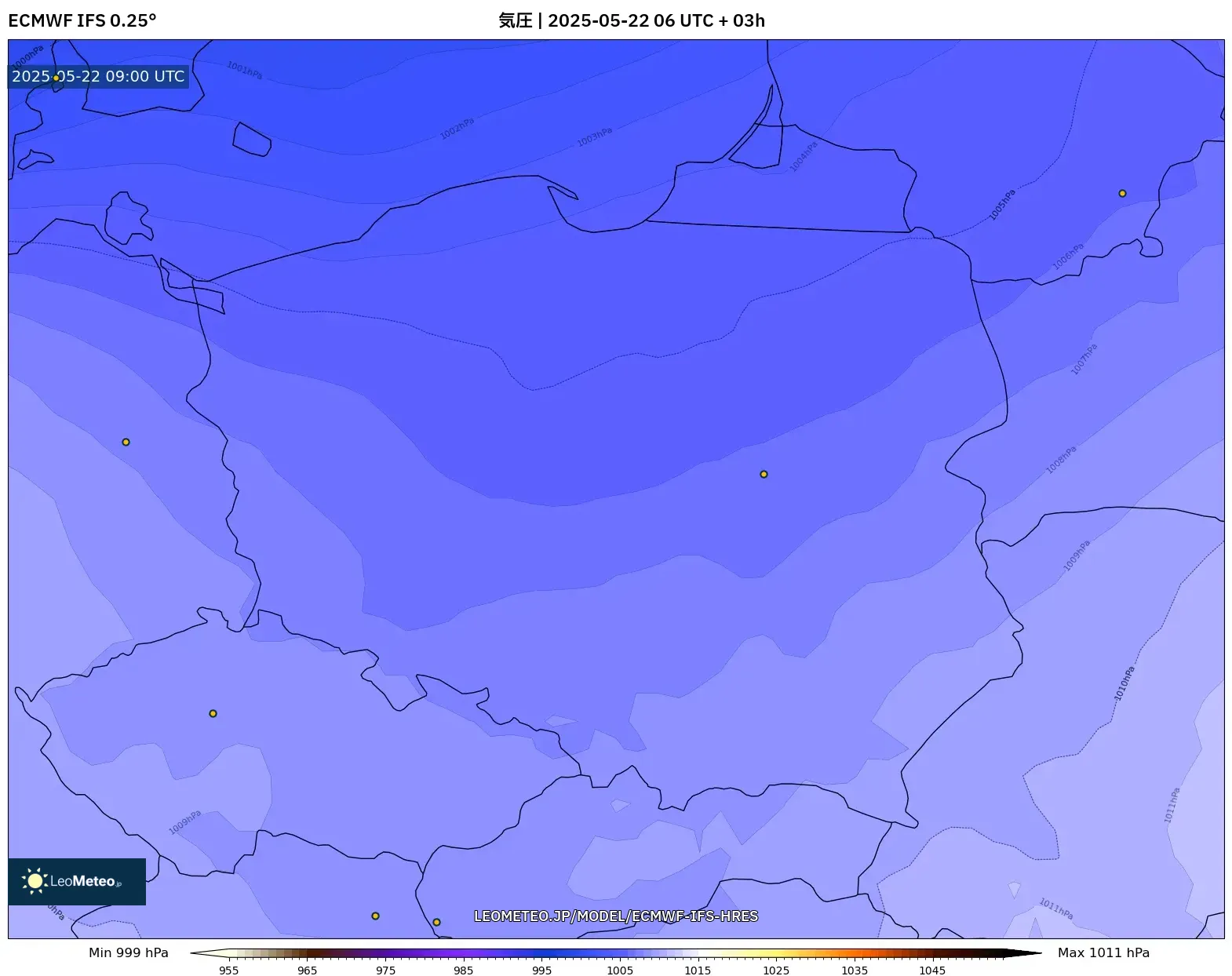 ECMWF IFS 0.25° model - ポーランド, 気圧 ECMWF IFS 0.25° model - ポーランド, 気圧