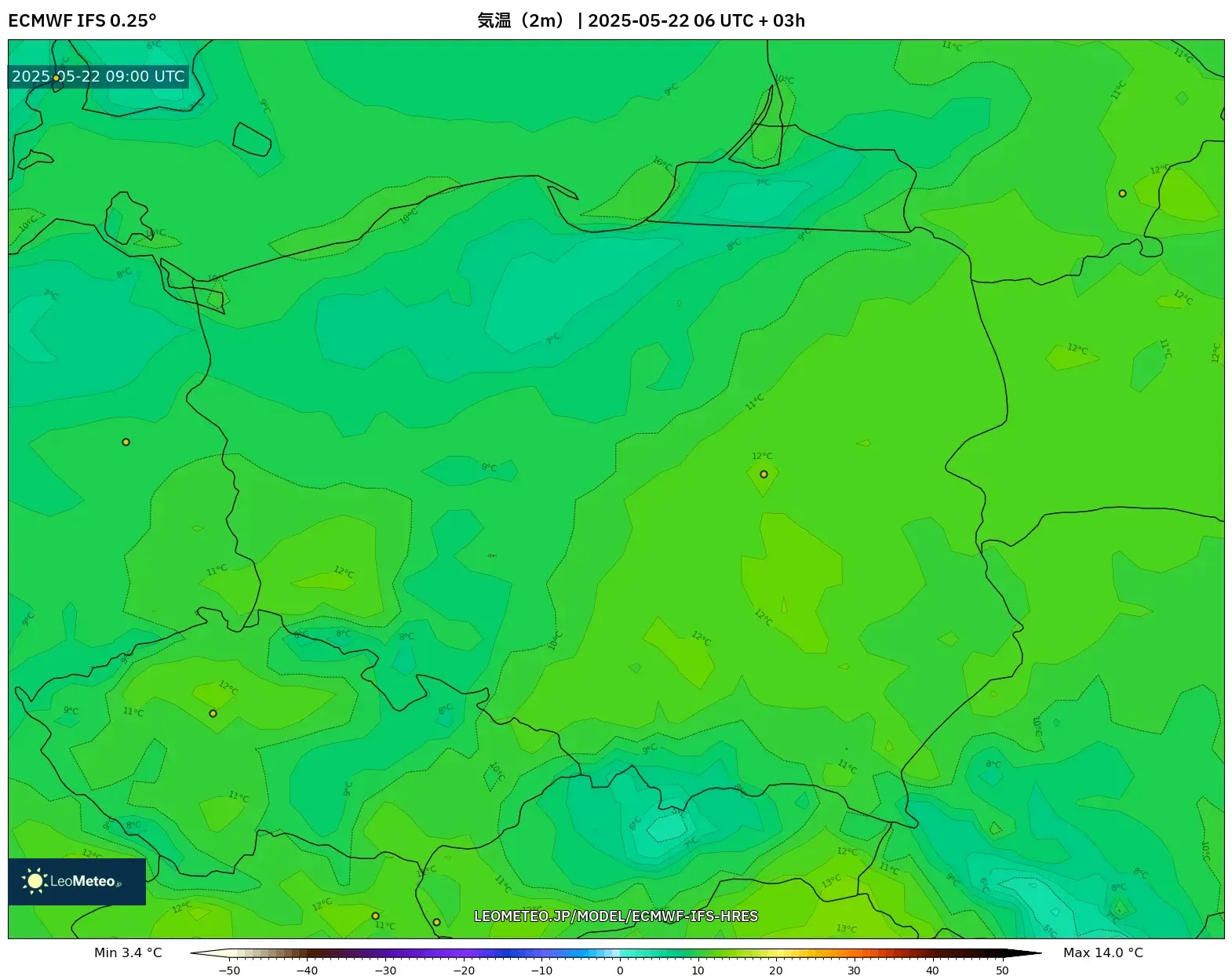 ECMWF IFS 0.25° model - ポーランド, 気温(2m) ECMWF IFS 0.25° model - ポーランド, 気温(2m)