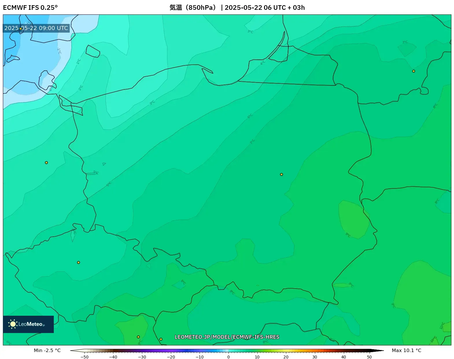 ECMWF IFS 0.25° model - ポーランド, 気温(850hPa) ECMWF IFS 0.25° model - ポーランド, 気温(850hPa)