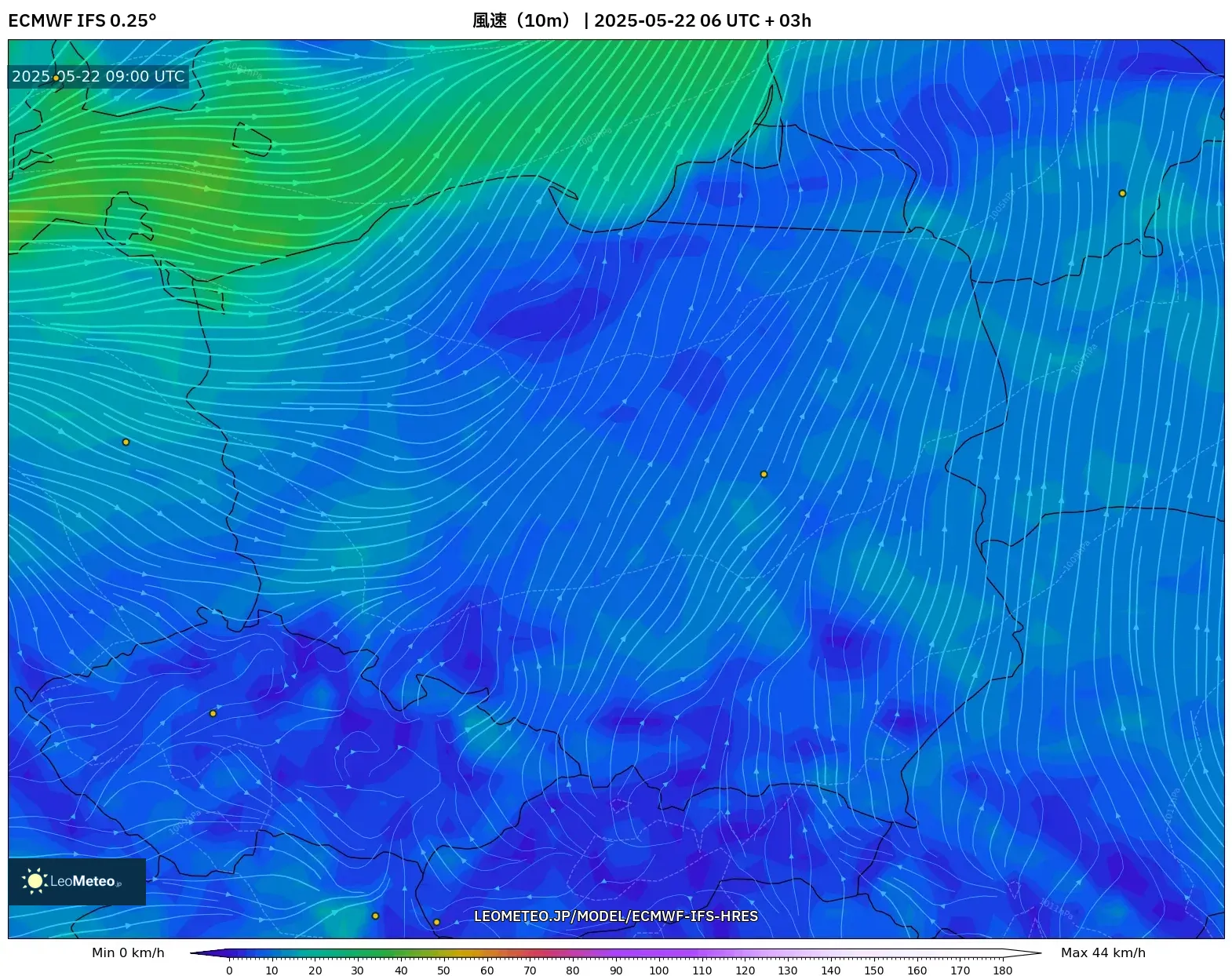 ECMWF IFS 0.25° model - ポーランド, 風速(10m) ECMWF IFS 0.25° model - ポーランド, 風速(10m)