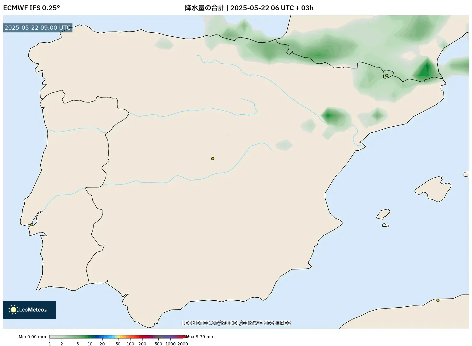 ECMWF IFS 0.25° model - スペイン, 降水量の合計 ECMWF IFS 0.25° model - スペイン, 降水量の合計