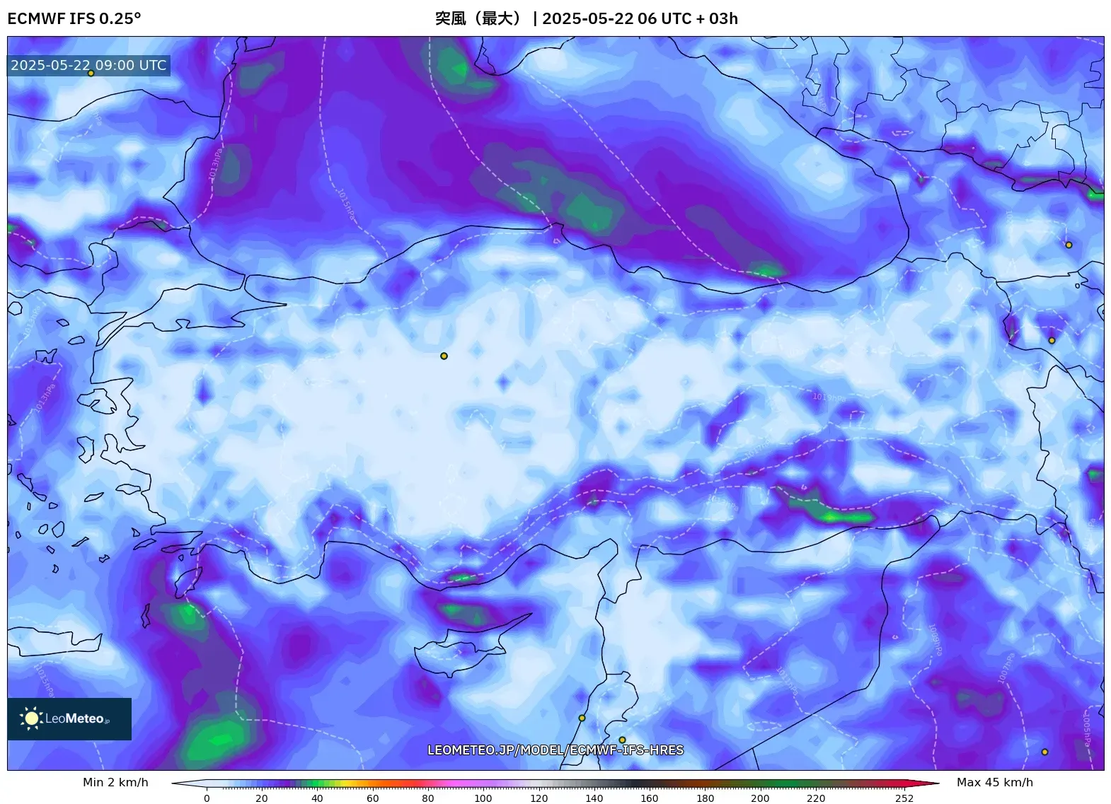 ECMWF IFS 0.25° model - トルコ, 突風(最大) ECMWF IFS 0.25° model - トルコ, 突風(最大)