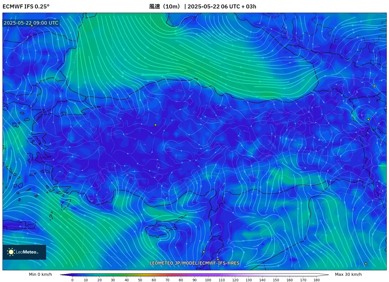 ECMWF IFS 0.25° model - トルコ, 風速(10m) ECMWF IFS 0.25° model - トルコ, 風速(10m)