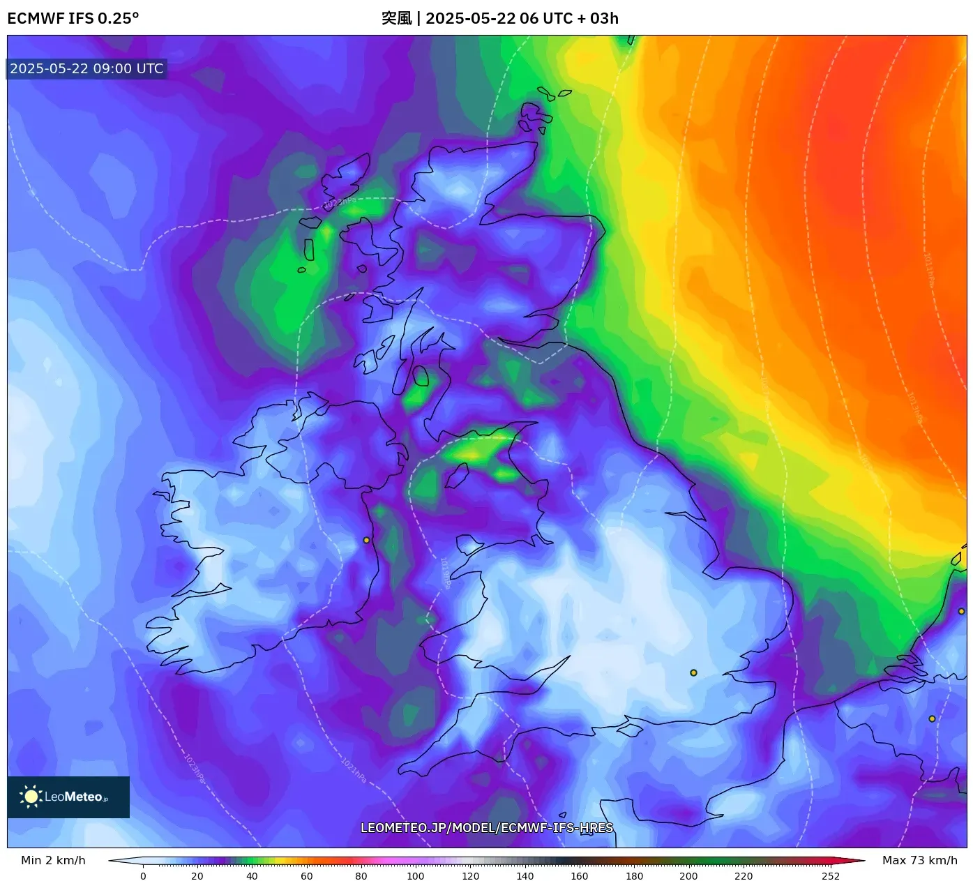 ECMWF IFS 0.25° model - イギリス, 突風 ECMWF IFS 0.25° model - イギリス, 突風