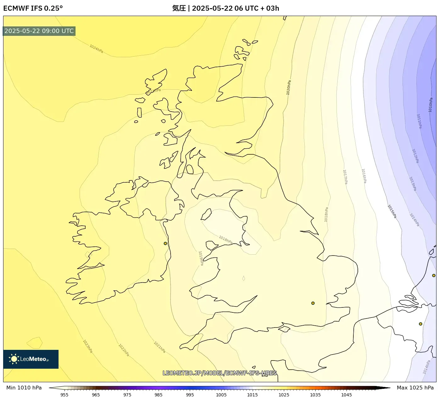 ECMWF IFS 0.25° model - イギリス, 気圧