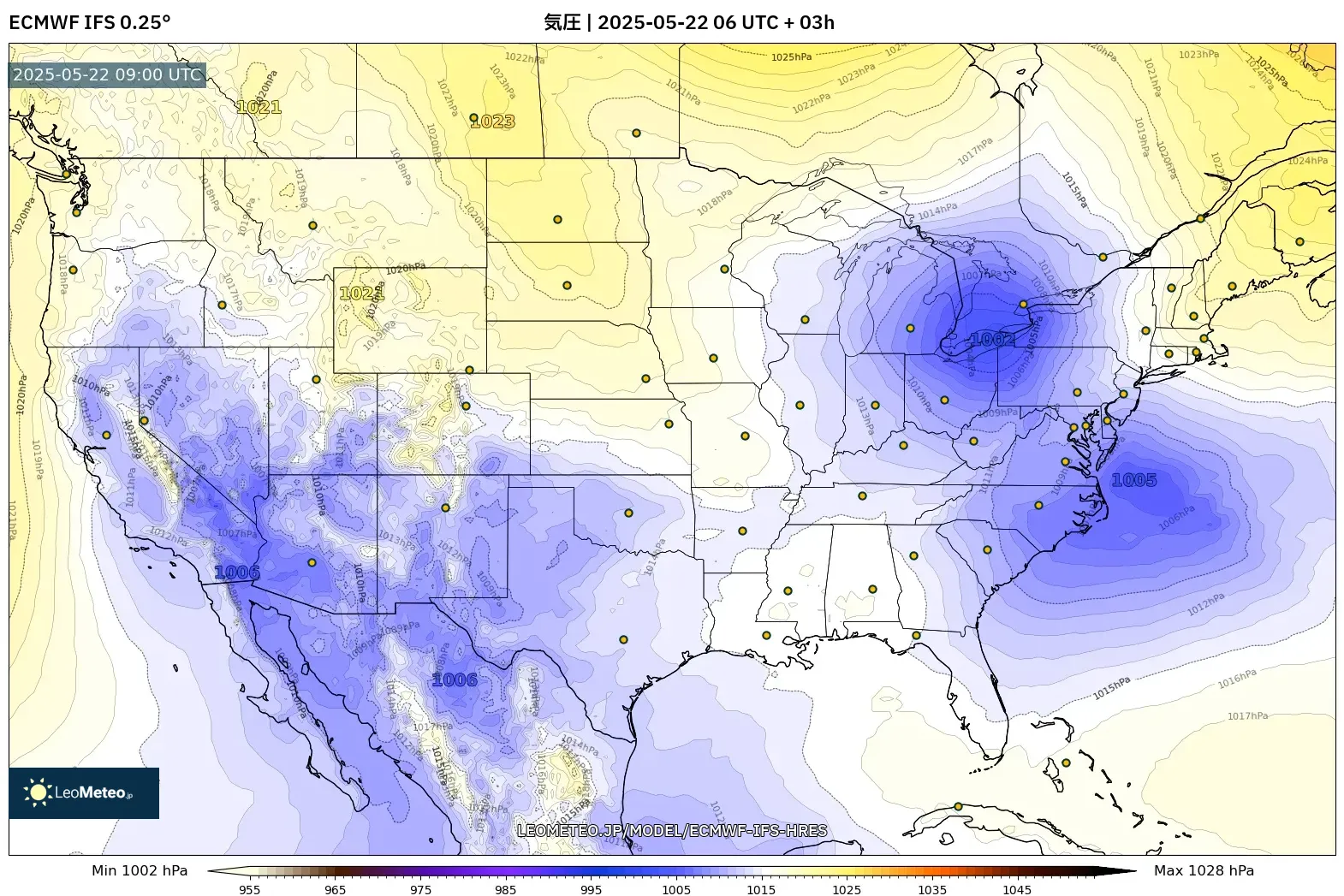 ECMWF IFS 0.25° model - アメリカ合衆国, 気圧 ECMWF IFS 0.25° model - アメリカ合衆国, 気圧
