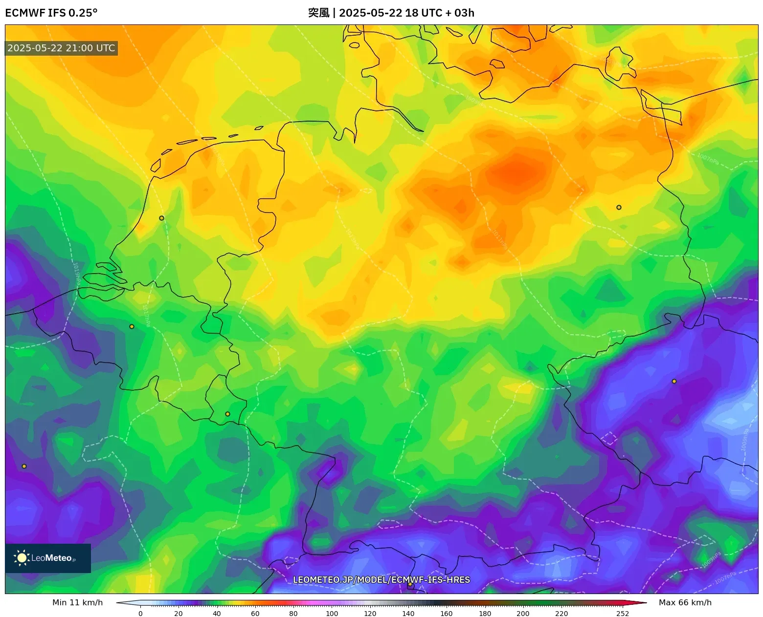 ECMWF IFS 0.25° model - ドイツ, 突風 ECMWF IFS 0.25° model - ドイツ, 突風