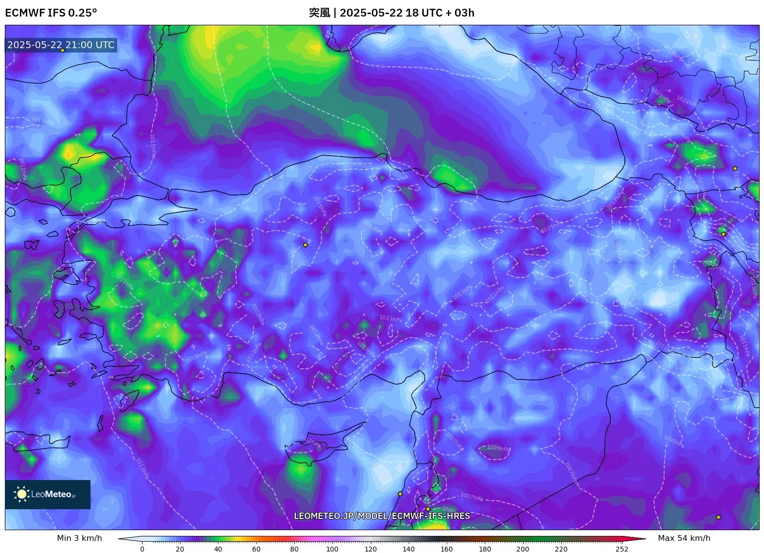 ECMWF IFS 0.25° model - トルコ, 突風 ECMWF IFS 0.25° model - トルコ, 突風