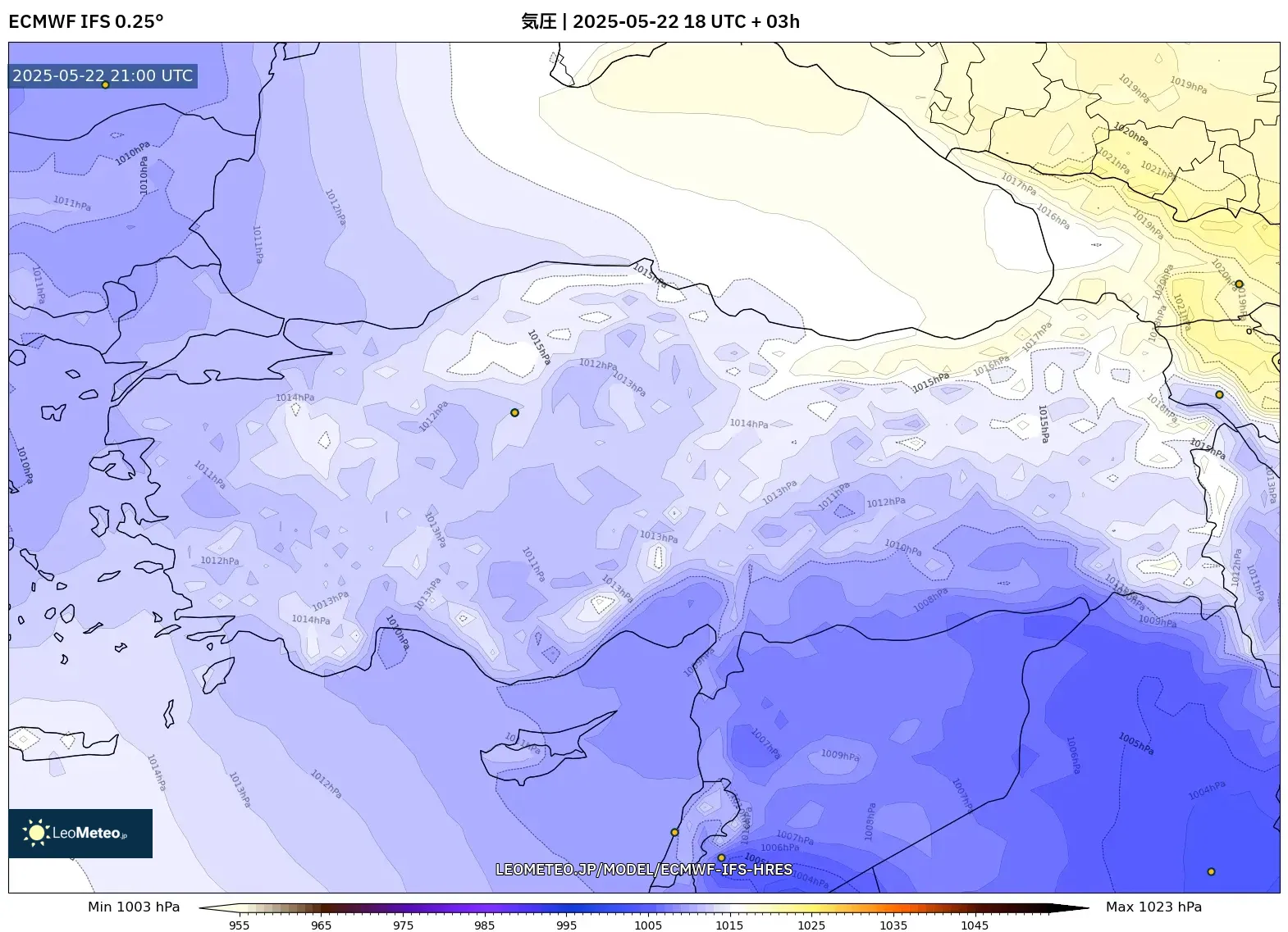 ECMWF IFS 0.25° model - トルコ, 気圧 ECMWF IFS 0.25° model - トルコ, 気圧