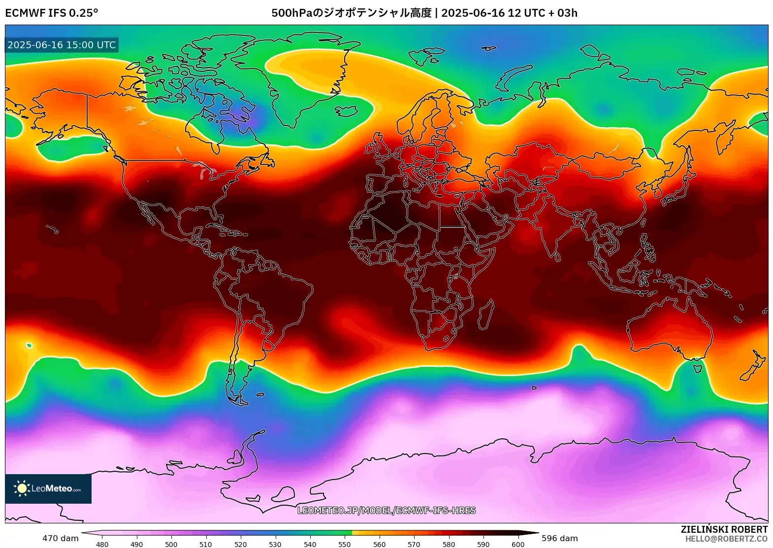 ECMWF IFS 0.25° model - 世界, 500hPaのジオポテンシャル高度 ECMWF IFS 0.25° model - 世界, 500hPaのジオポテンシャル高度