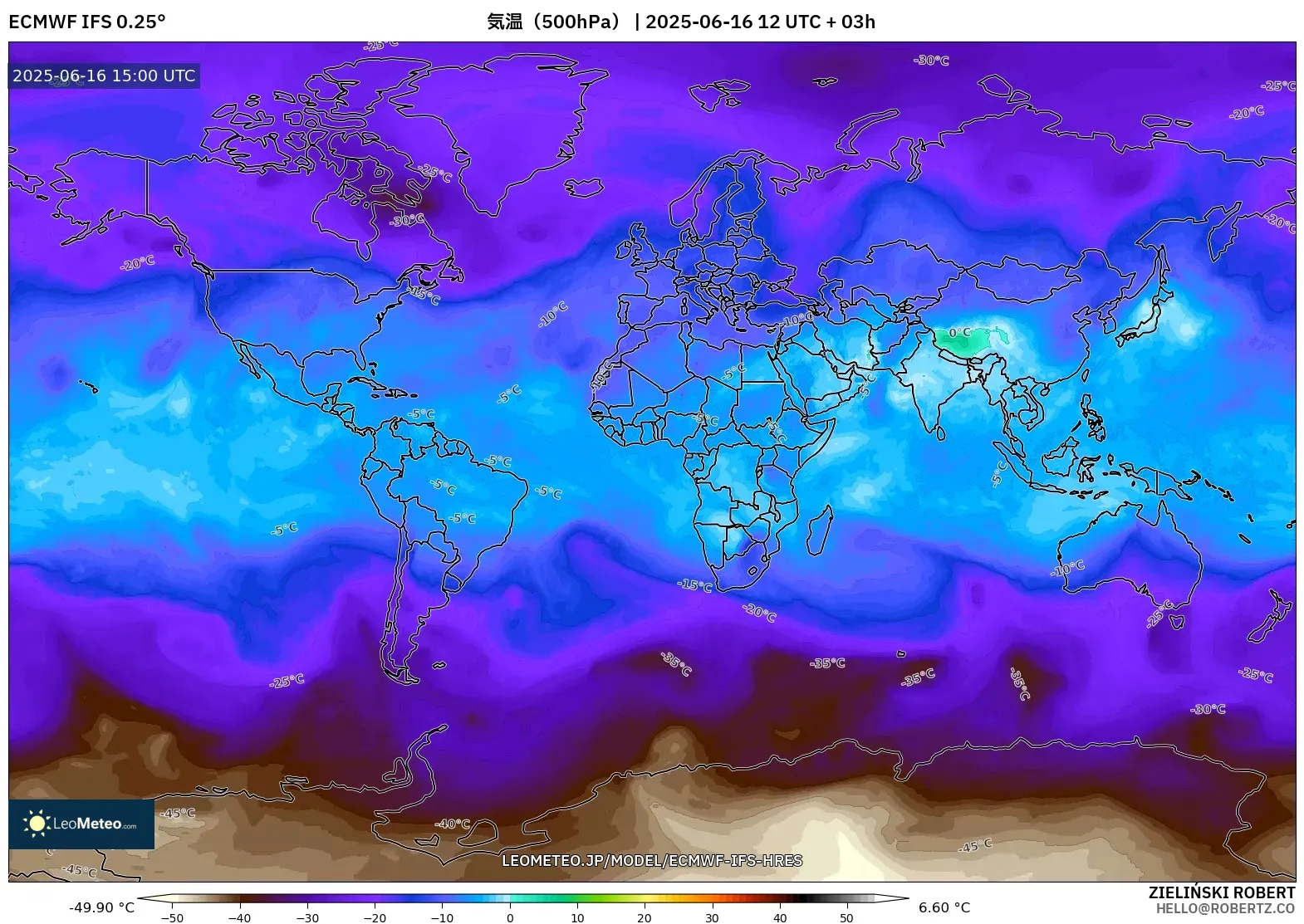 ECMWF IFS 0.25° model - 世界, 気温(500hPa) ECMWF IFS 0.25° model - 世界, 気温(500hPa)