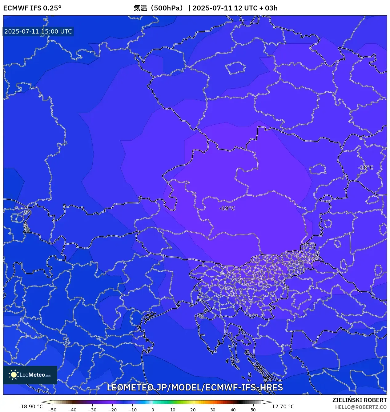 ECMWF IFS 0.25° model - オーストリア, 気温(500hPa) ECMWF IFS 0.25° model - オーストリア, 気温(500hPa)