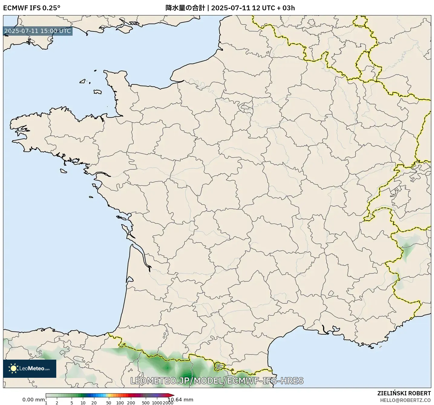 ECMWF IFS 0.25° model - フランス, 降水量の合計 ECMWF IFS 0.25° model - フランス, 降水量の合計