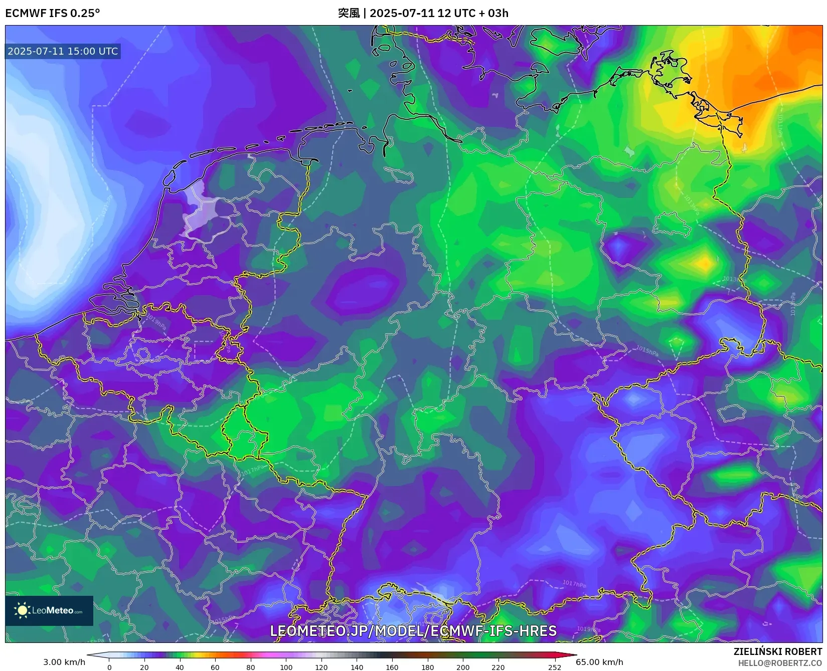 ECMWF IFS 0.25° model - ドイツ, 突風 ECMWF IFS 0.25° model - ドイツ, 突風