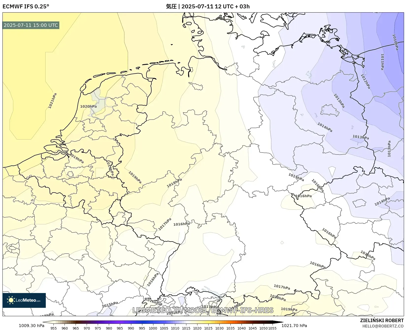 ECMWF IFS 0.25° model - ドイツ, 気圧 ECMWF IFS 0.25° model - ドイツ, 気圧