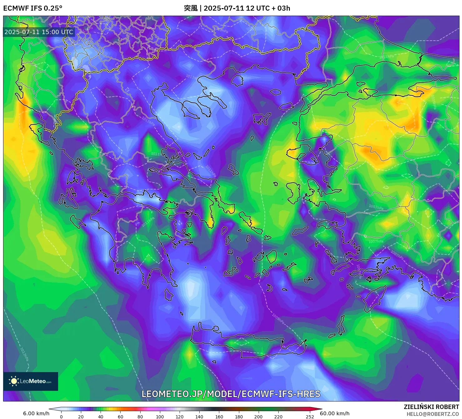 ECMWF IFS 0.25° model - ギリシャ, 突風 ECMWF IFS 0.25° model - ギリシャ, 突風
