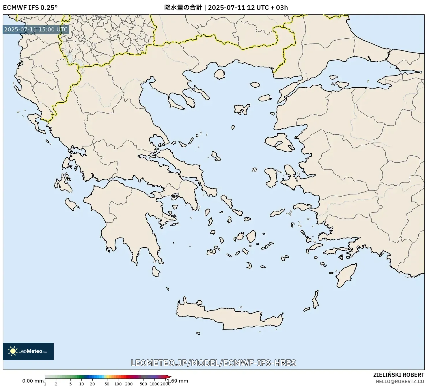 ECMWF IFS 0.25° model - ギリシャ, 降水量の合計 ECMWF IFS 0.25° model - ギリシャ, 降水量の合計
