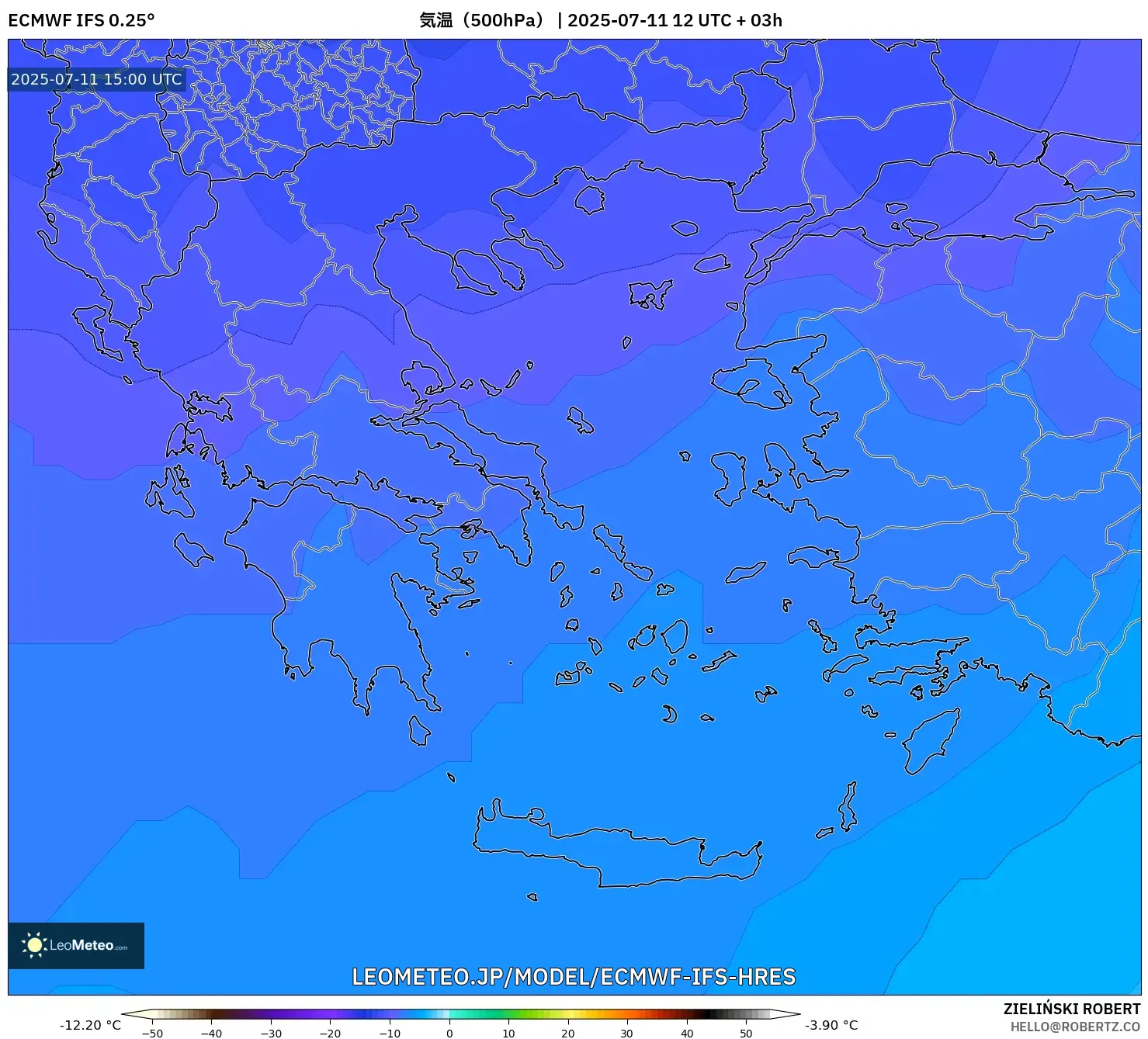 ECMWF IFS 0.25° model - ギリシャ, 気温(500hPa) ECMWF IFS 0.25° model - ギリシャ, 気温(500hPa)