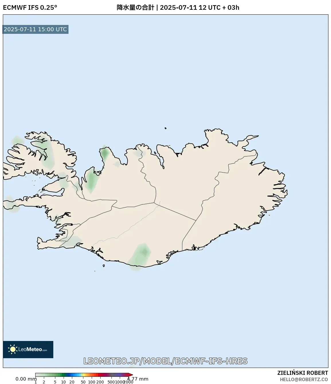 ECMWF IFS 0.25° model - アイスランド, 降水量の合計 ECMWF IFS 0.25° model - アイスランド, 降水量の合計