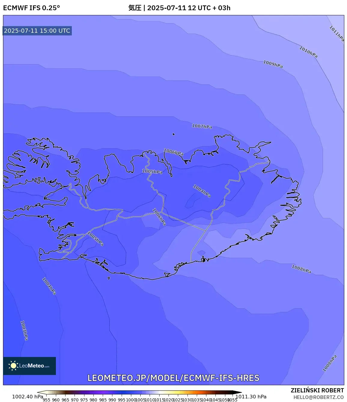 ECMWF IFS 0.25° model - アイスランド, 気圧