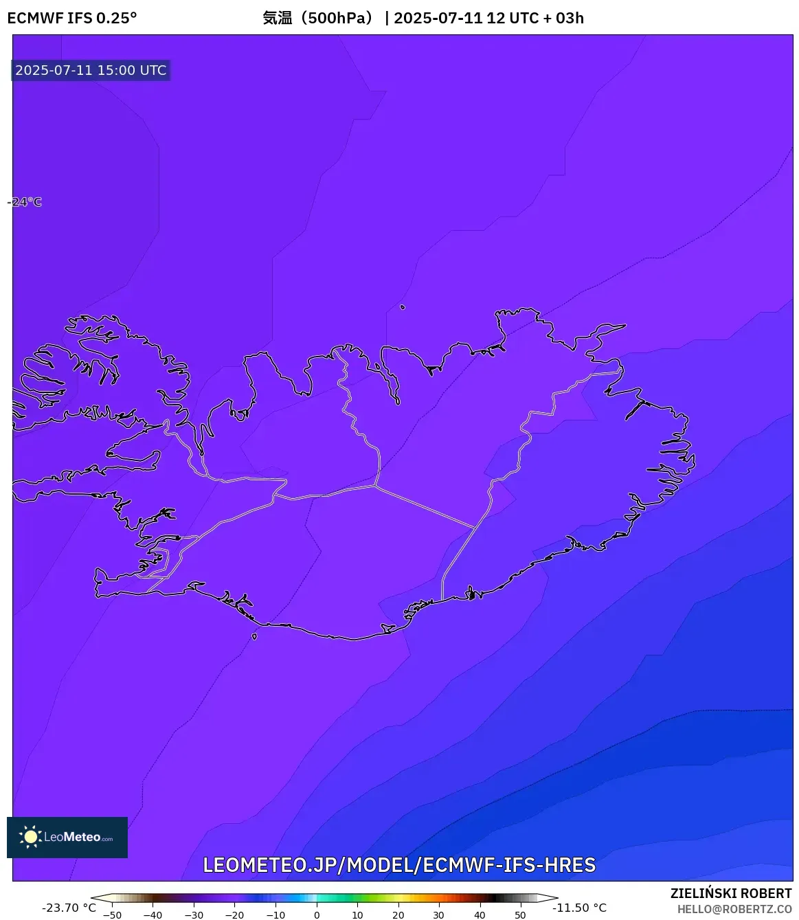 ECMWF IFS 0.25° model - アイスランド, 気温(500hPa) ECMWF IFS 0.25° model - アイスランド, 気温(500hPa)