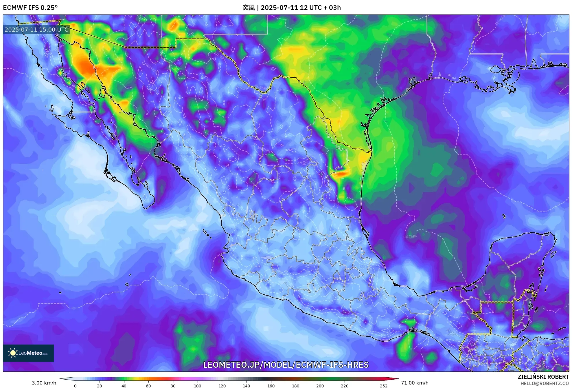 ECMWF IFS 0.25° model - メキシコ, 突風 ECMWF IFS 0.25° model - メキシコ, 突風