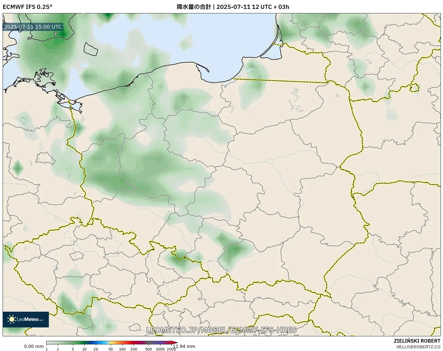 ECMWF IFS 0.25° model - ポーランド, 降水量の合計 ECMWF IFS 0.25° model - ポーランド, 降水量の合計