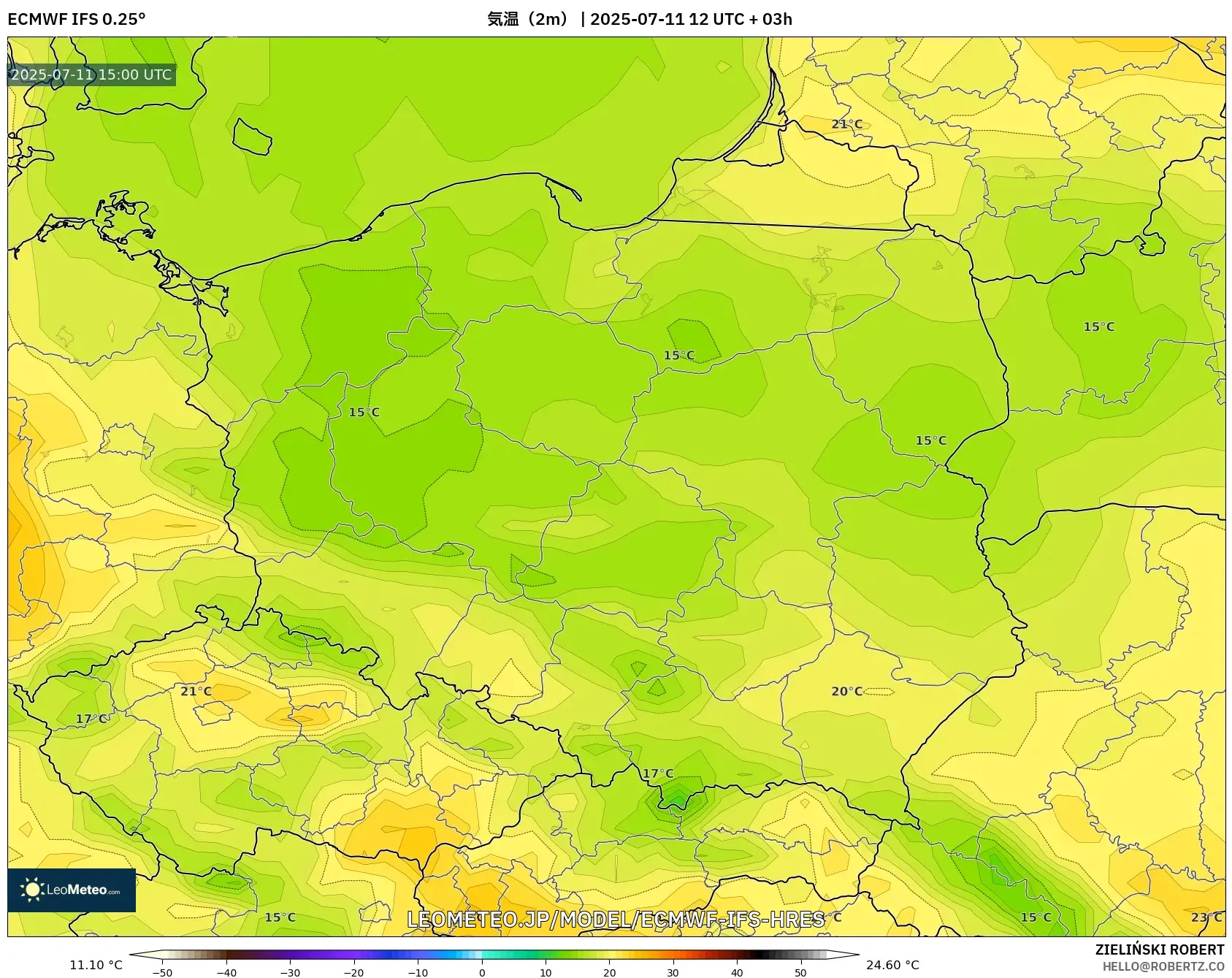 ECMWF IFS 0.25° model - ポーランド, 気温(2m) ECMWF IFS 0.25° model - ポーランド, 気温(2m)