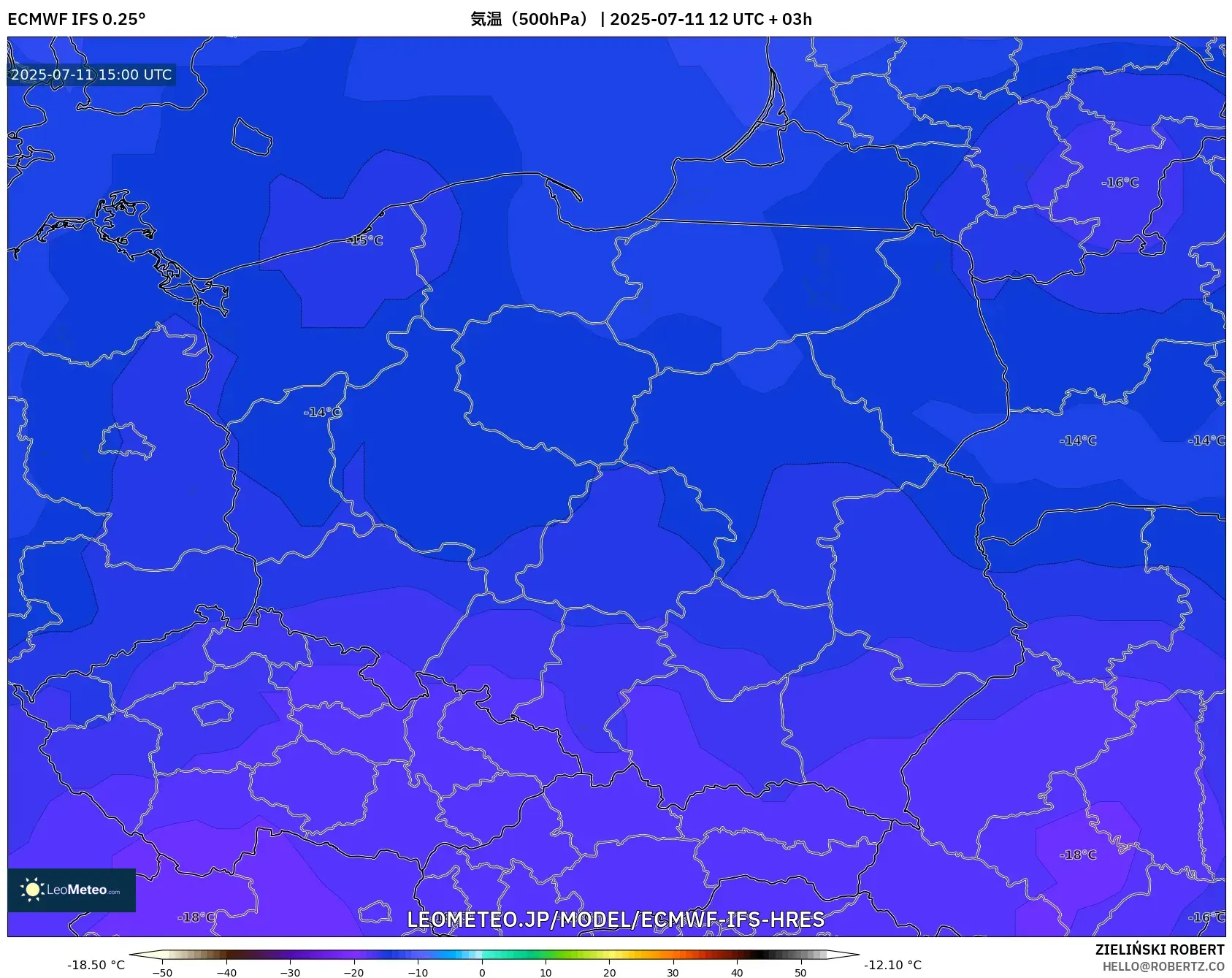 ECMWF IFS 0.25° model - ポーランド, 気温(500hPa) ECMWF IFS 0.25° model - ポーランド, 気温(500hPa)