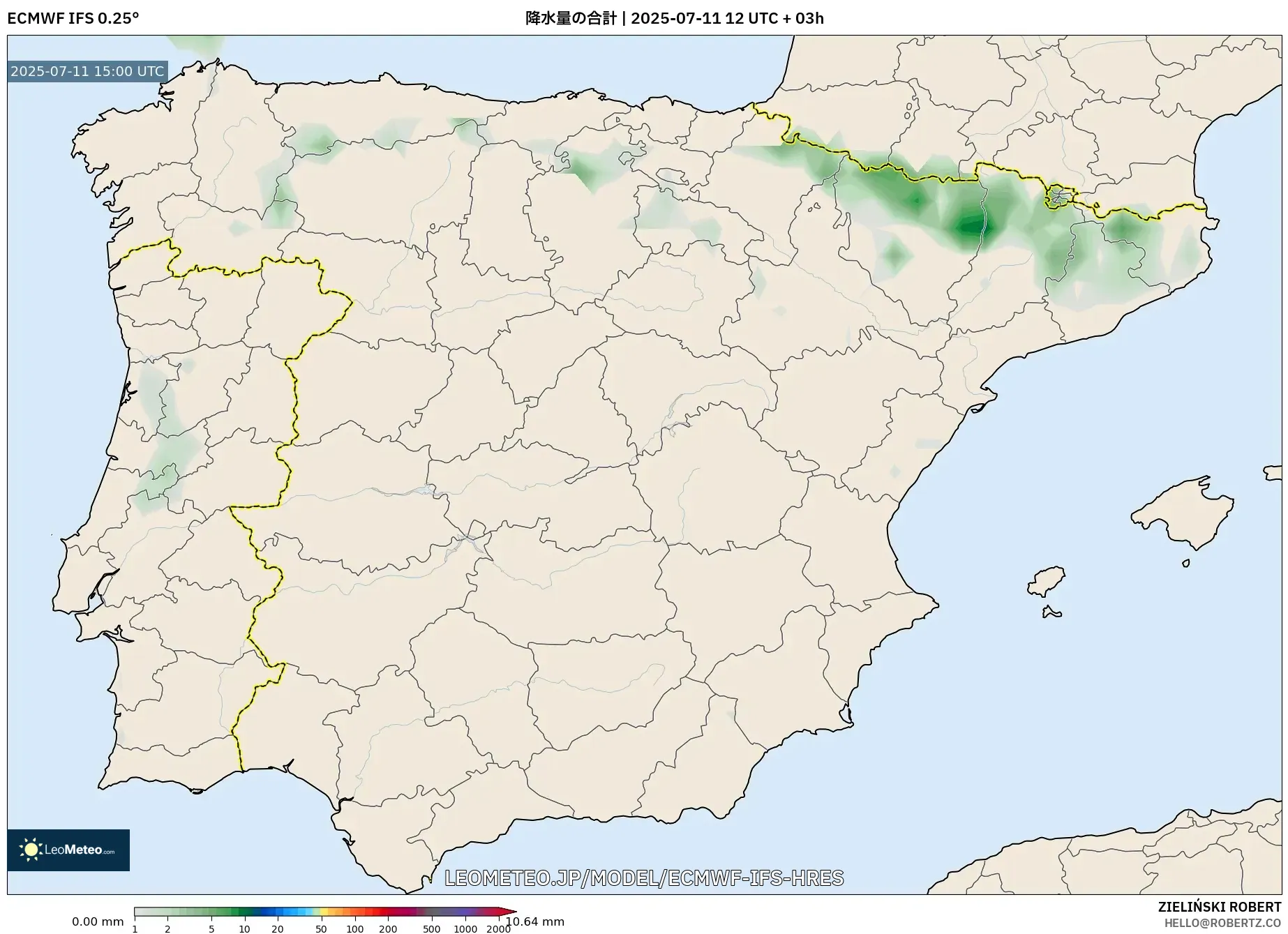 ECMWF IFS 0.25° model - スペイン, 降水量の合計 ECMWF IFS 0.25° model - スペイン, 降水量の合計