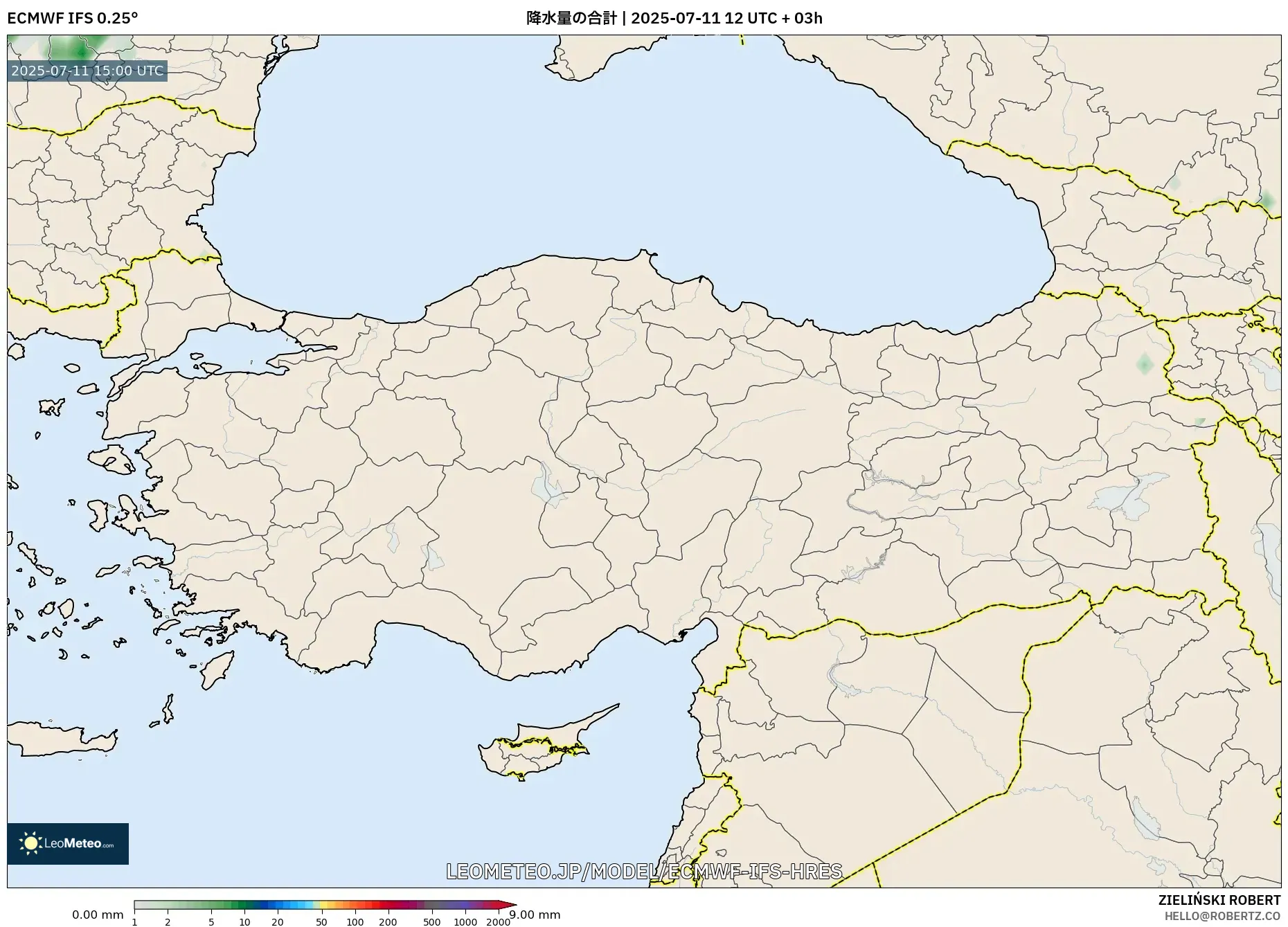 ECMWF IFS 0.25° model - トルコ, 降水量の合計