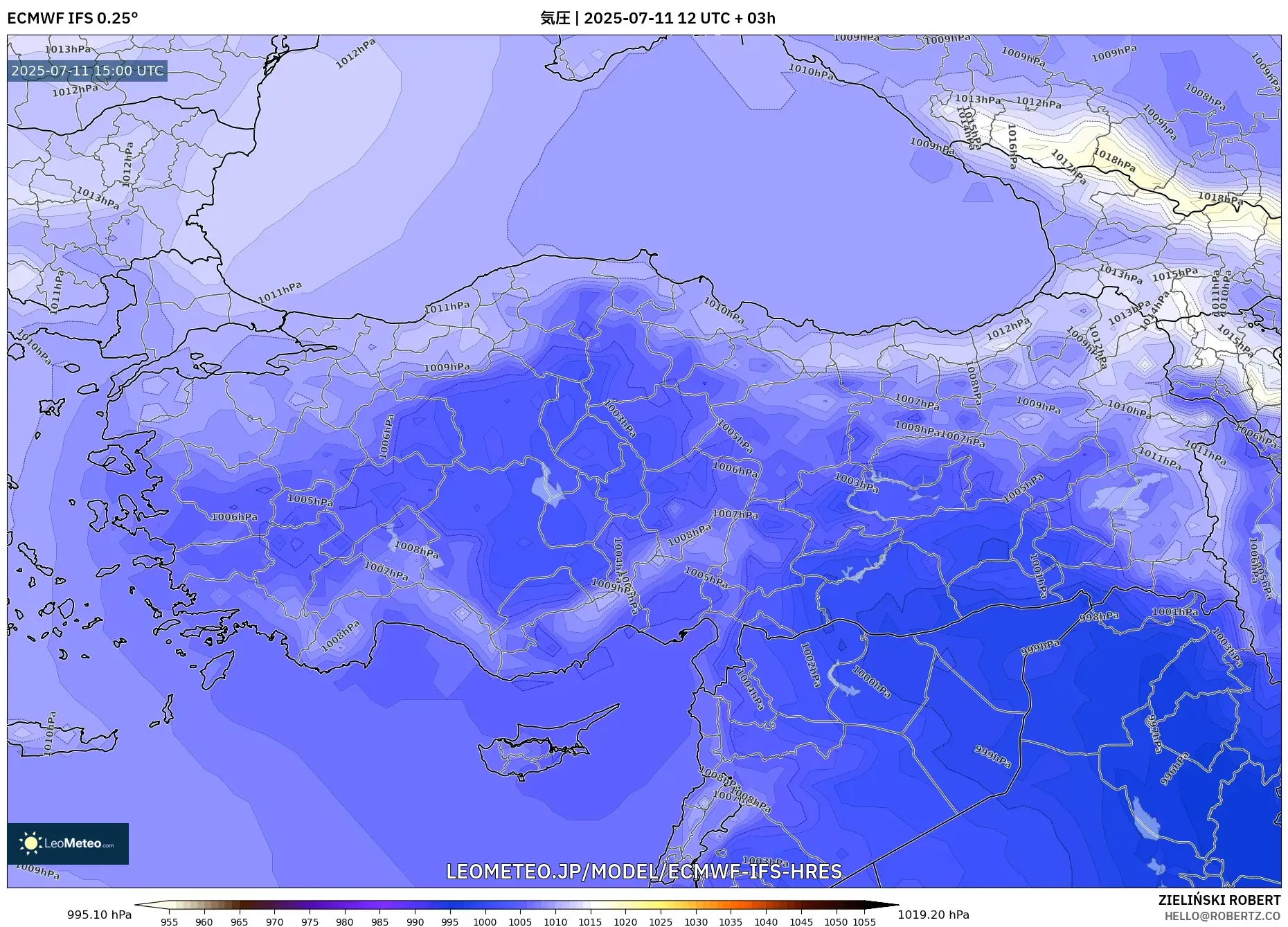 ECMWF IFS 0.25° model - トルコ, 気圧 ECMWF IFS 0.25° model - トルコ, 気圧