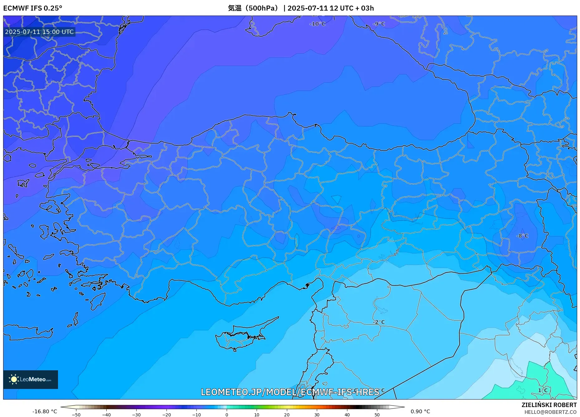 ECMWF IFS 0.25° model - トルコ, 気温(500hPa) ECMWF IFS 0.25° model - トルコ, 気温(500hPa)