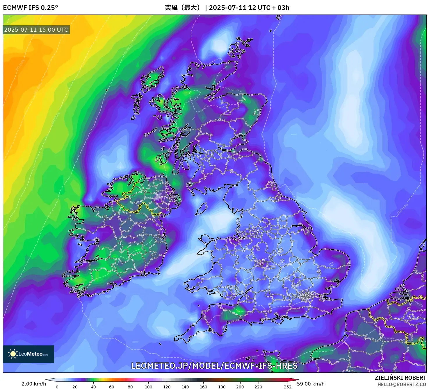 ECMWF IFS 0.25° model - イギリス, 突風(最大) ECMWF IFS 0.25° model - イギリス, 突風(最大)