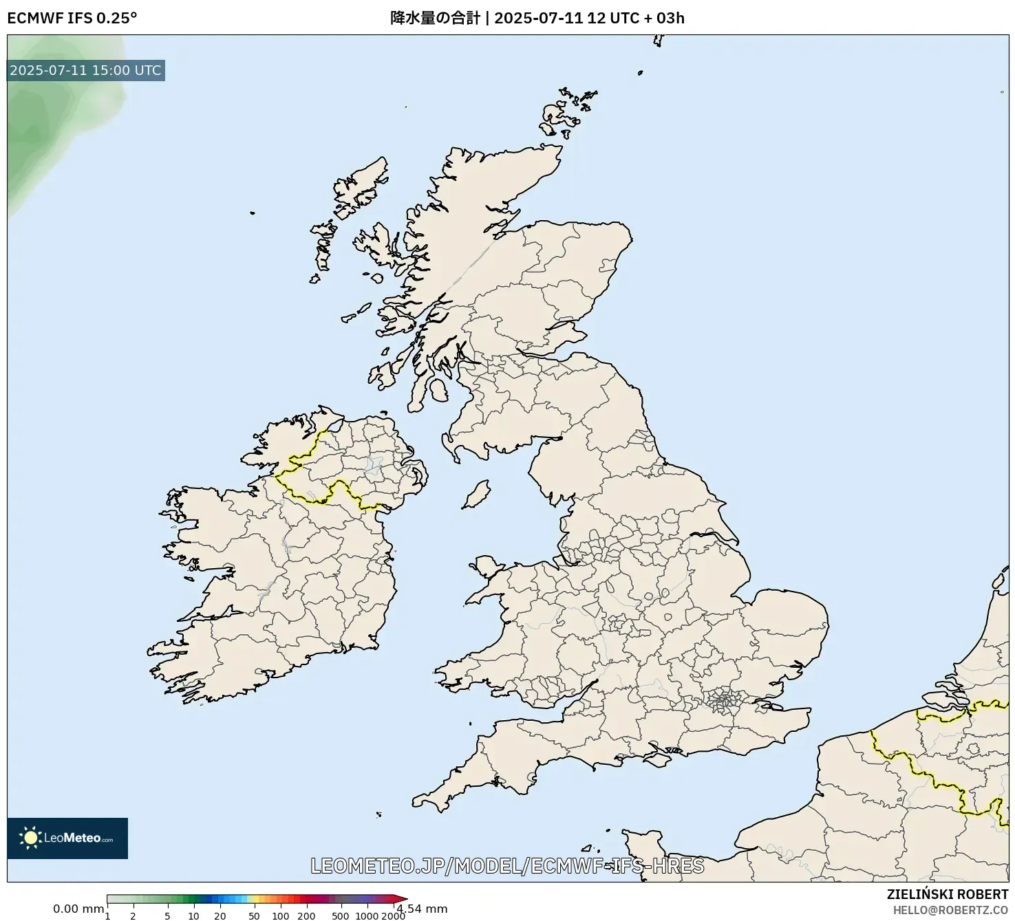 ECMWF IFS 0.25° model - イギリス, 降水量の合計 ECMWF IFS 0.25° model - イギリス, 降水量の合計
