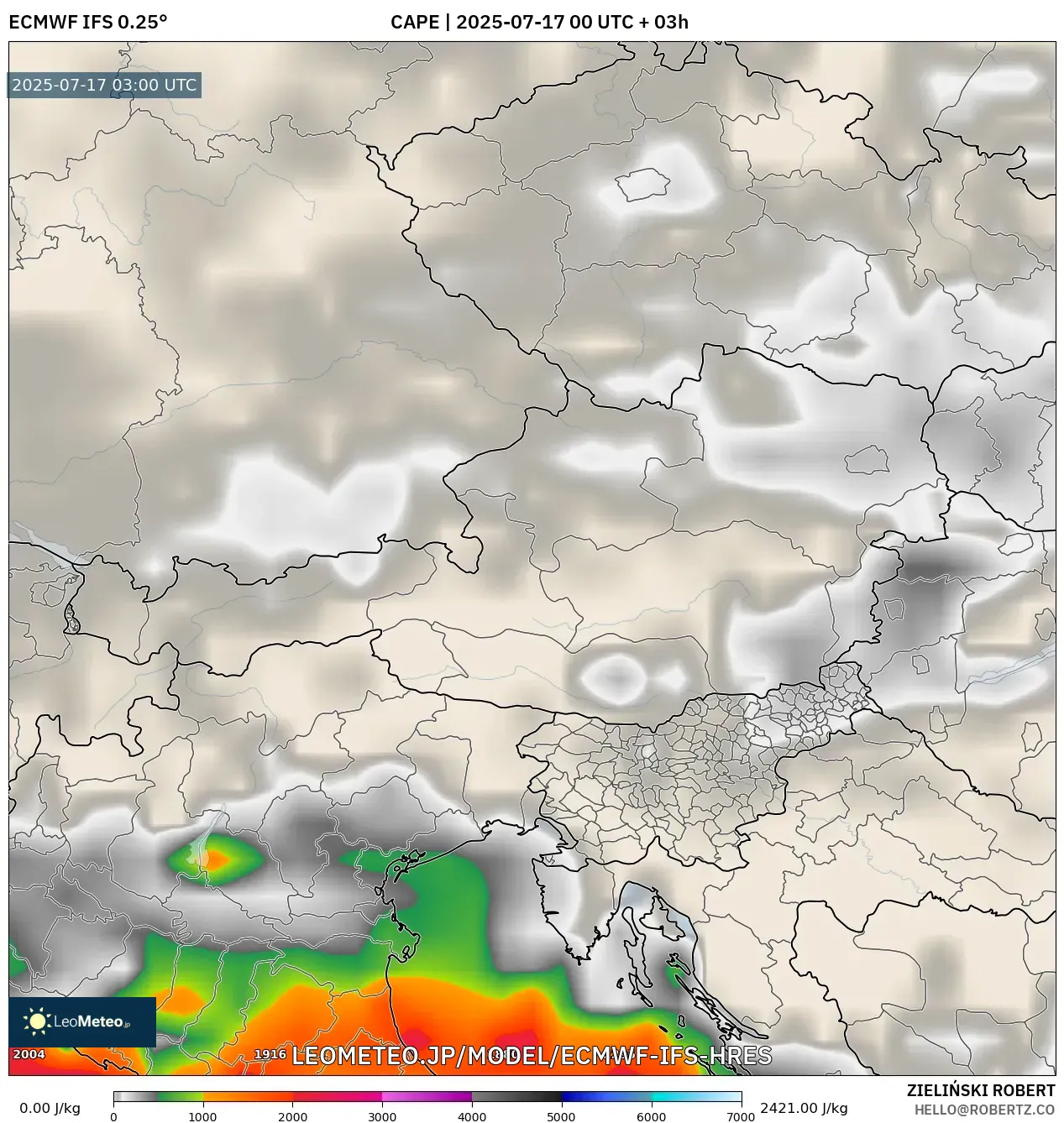 ECMWF IFS 0.25° model - オーストリア, CAPE