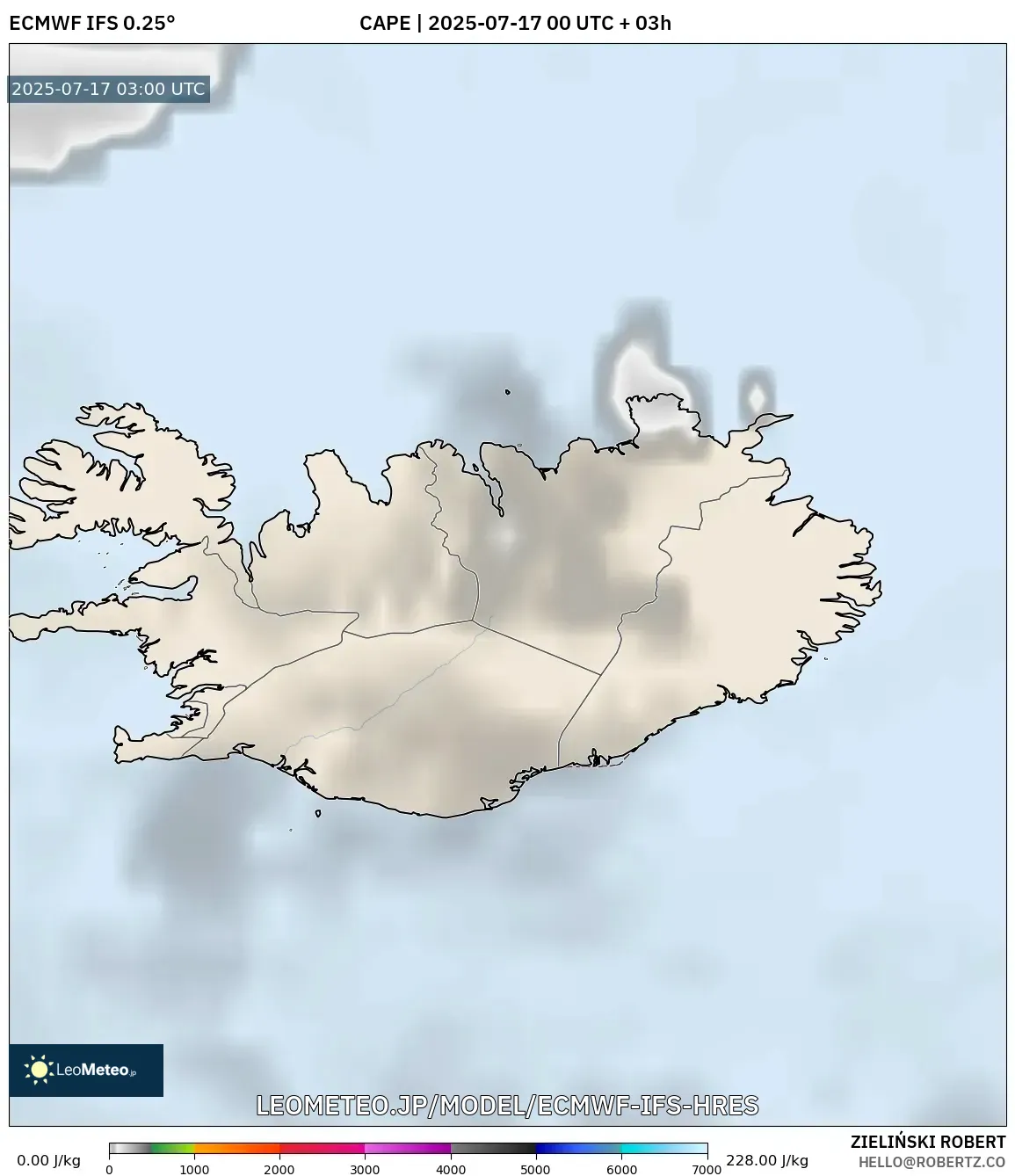 ECMWF IFS 0.25° model - アイスランド, CAPE