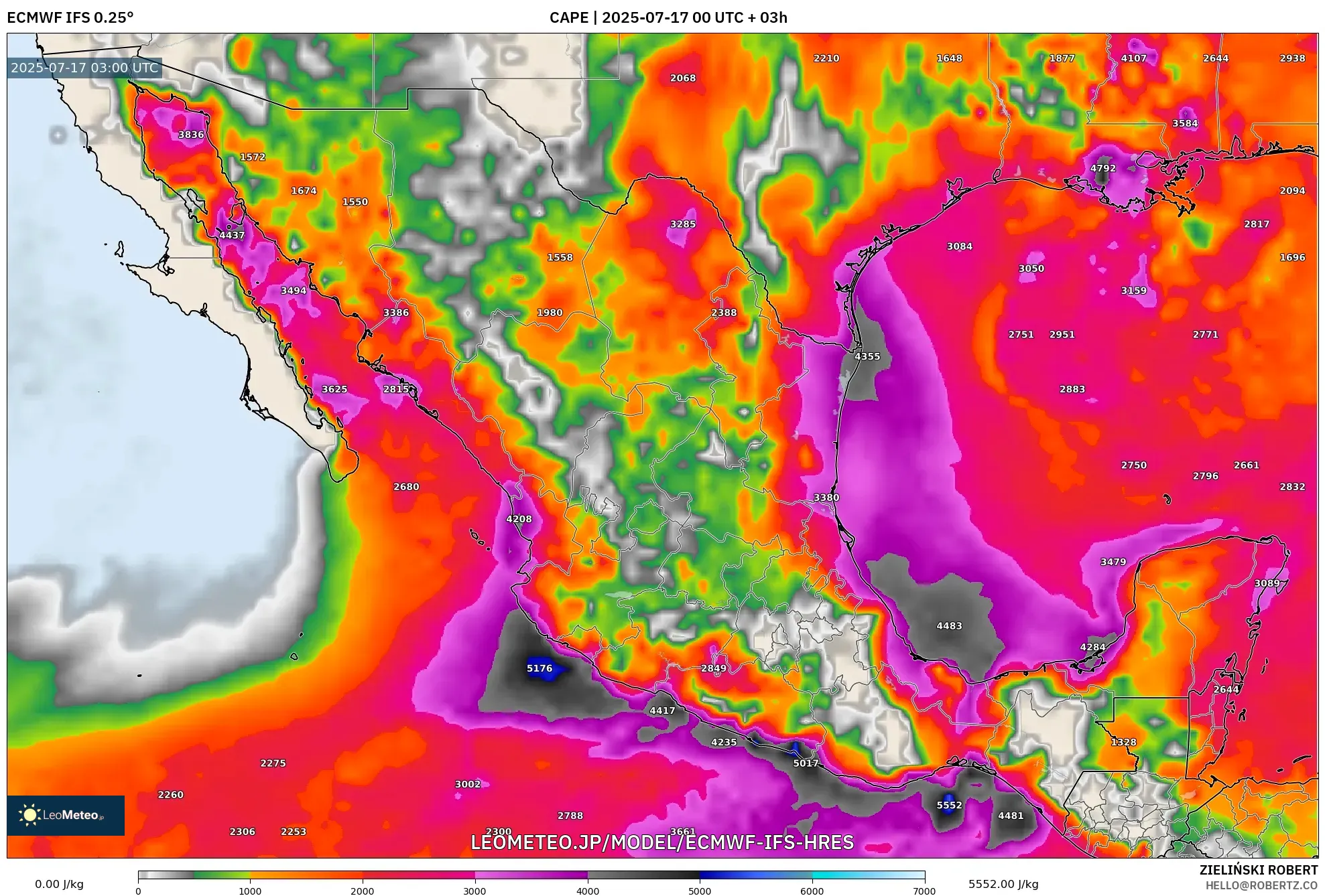 ECMWF IFS 0.25° model - メキシコ, CAPE
