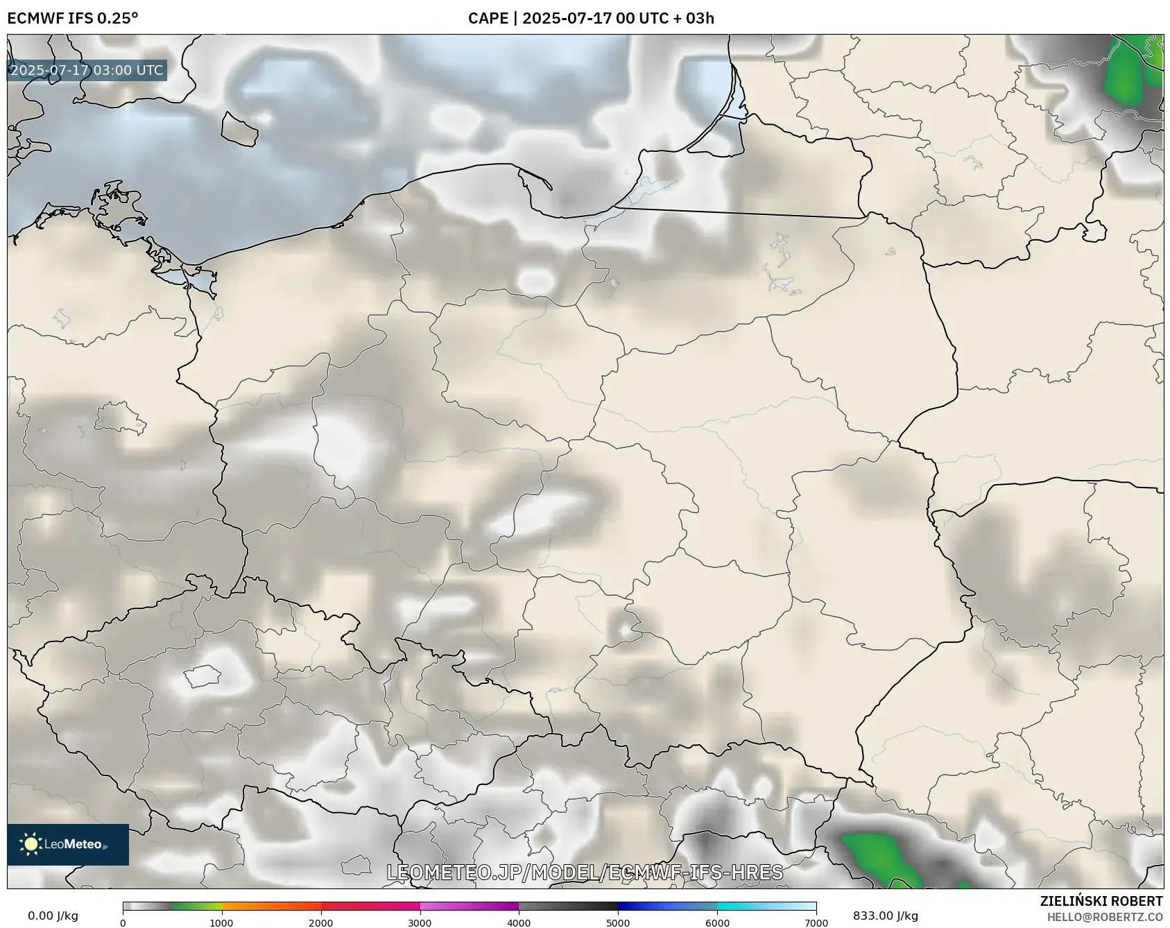 ECMWF IFS 0.25° model - ポーランド, CAPE