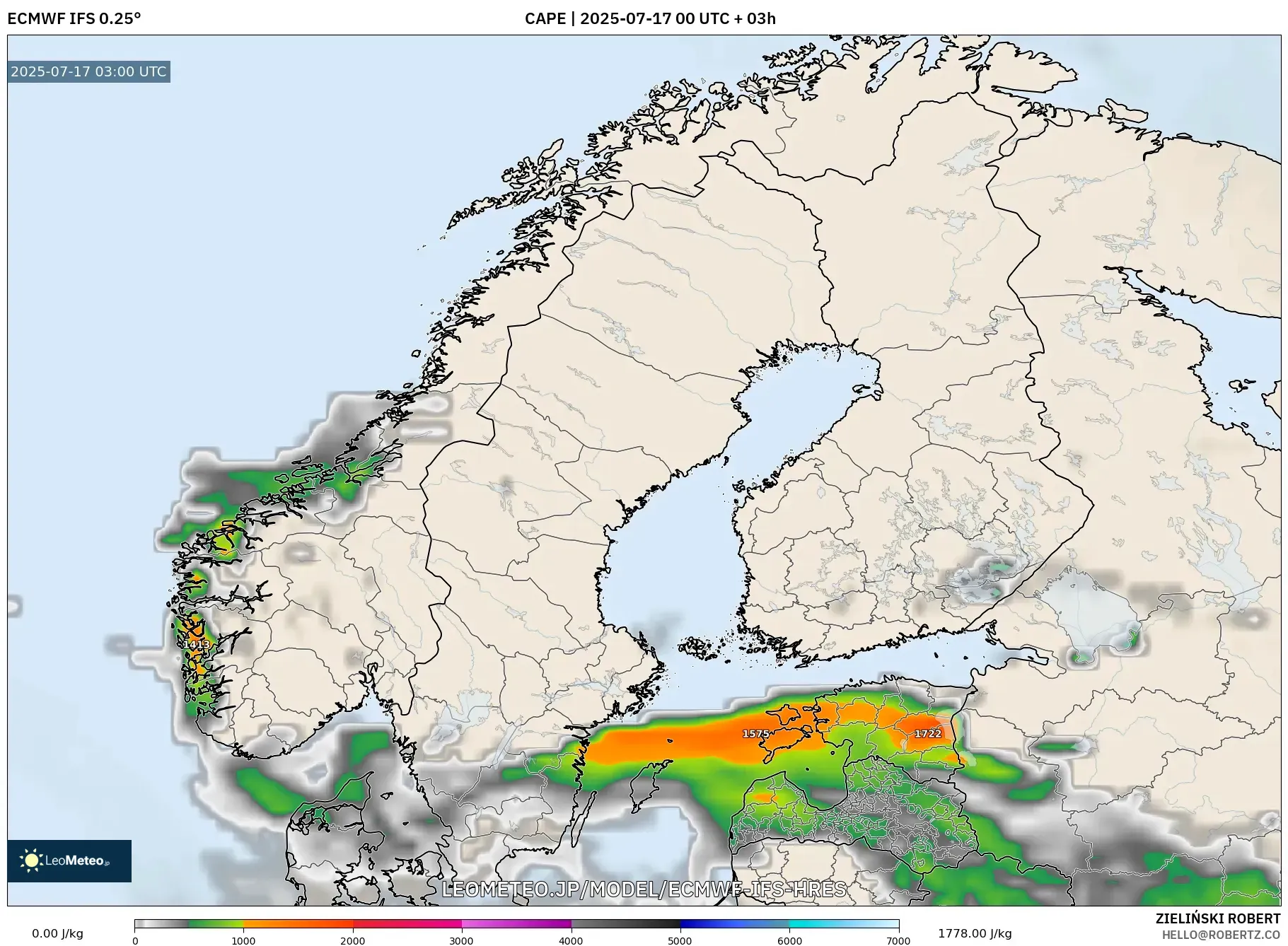 ECMWF IFS 0.25° model - スカンジナビア, CAPE ECMWF IFS 0.25° model - スカンジナビア, CAPE