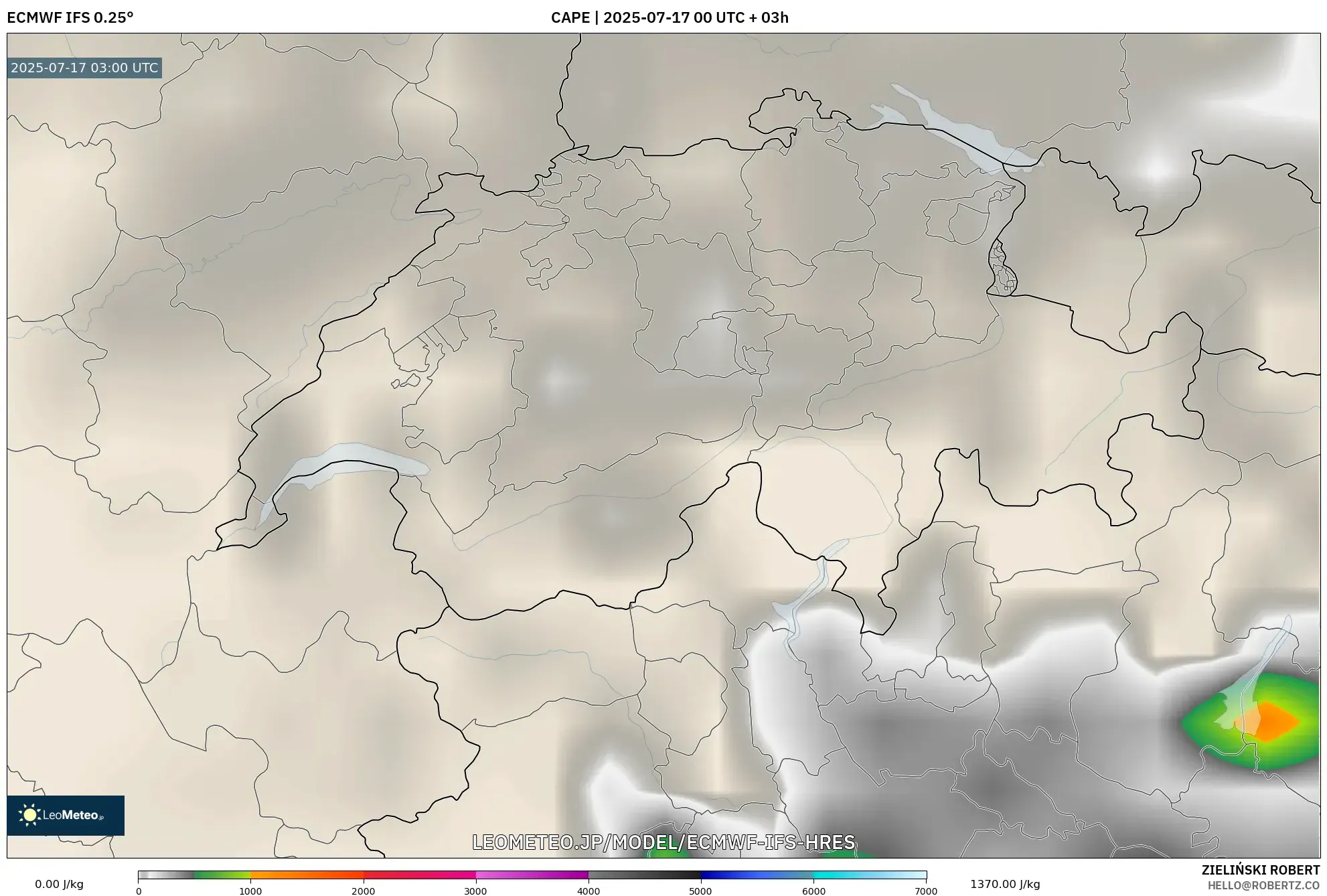 ECMWF IFS 0.25° model - スイス, CAPE