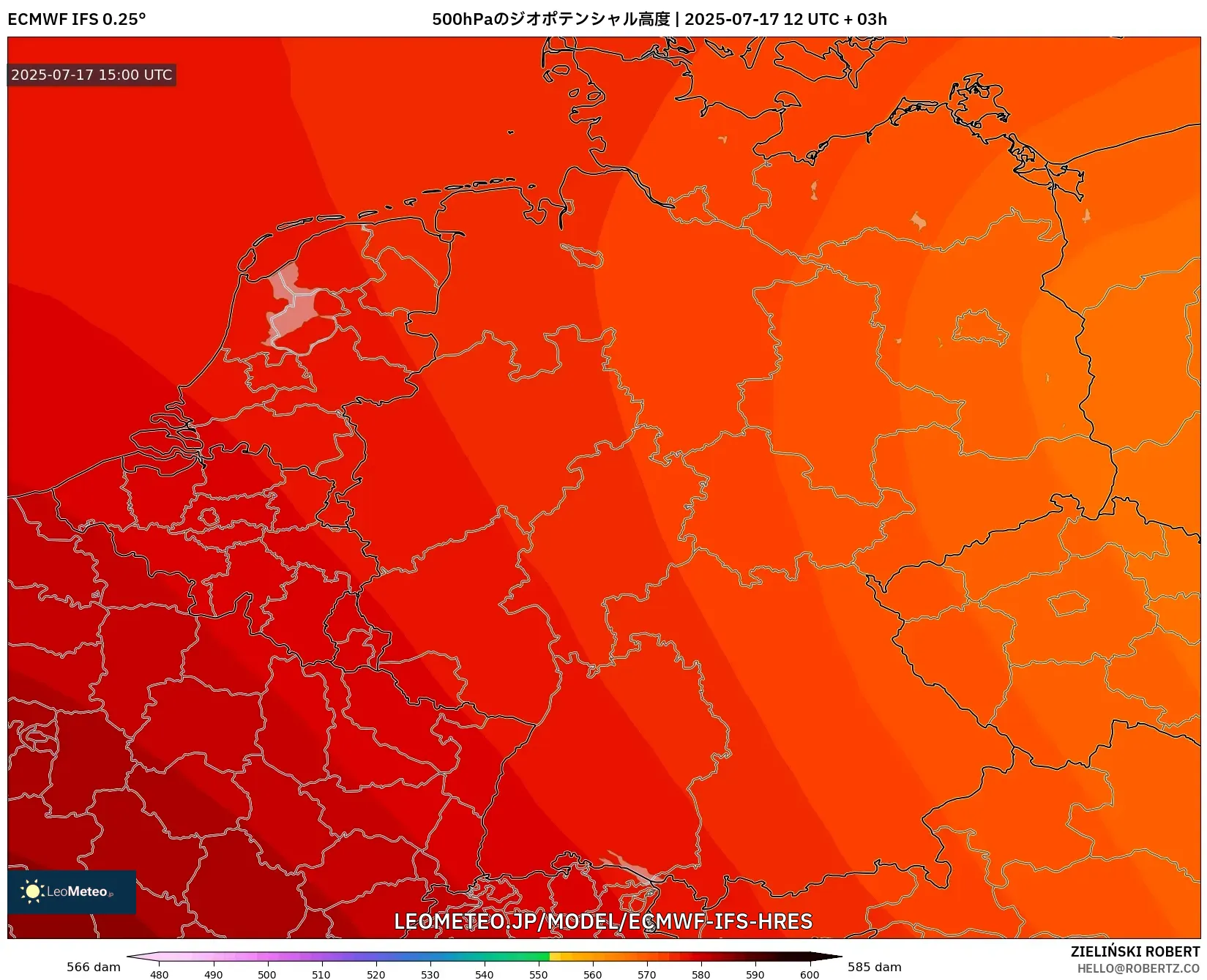 ECMWF IFS 0.25° model - ドイツ, 500hPaのジオポテンシャル高度 ECMWF IFS 0.25° model - ドイツ, 500hPaのジオポテンシャル高度