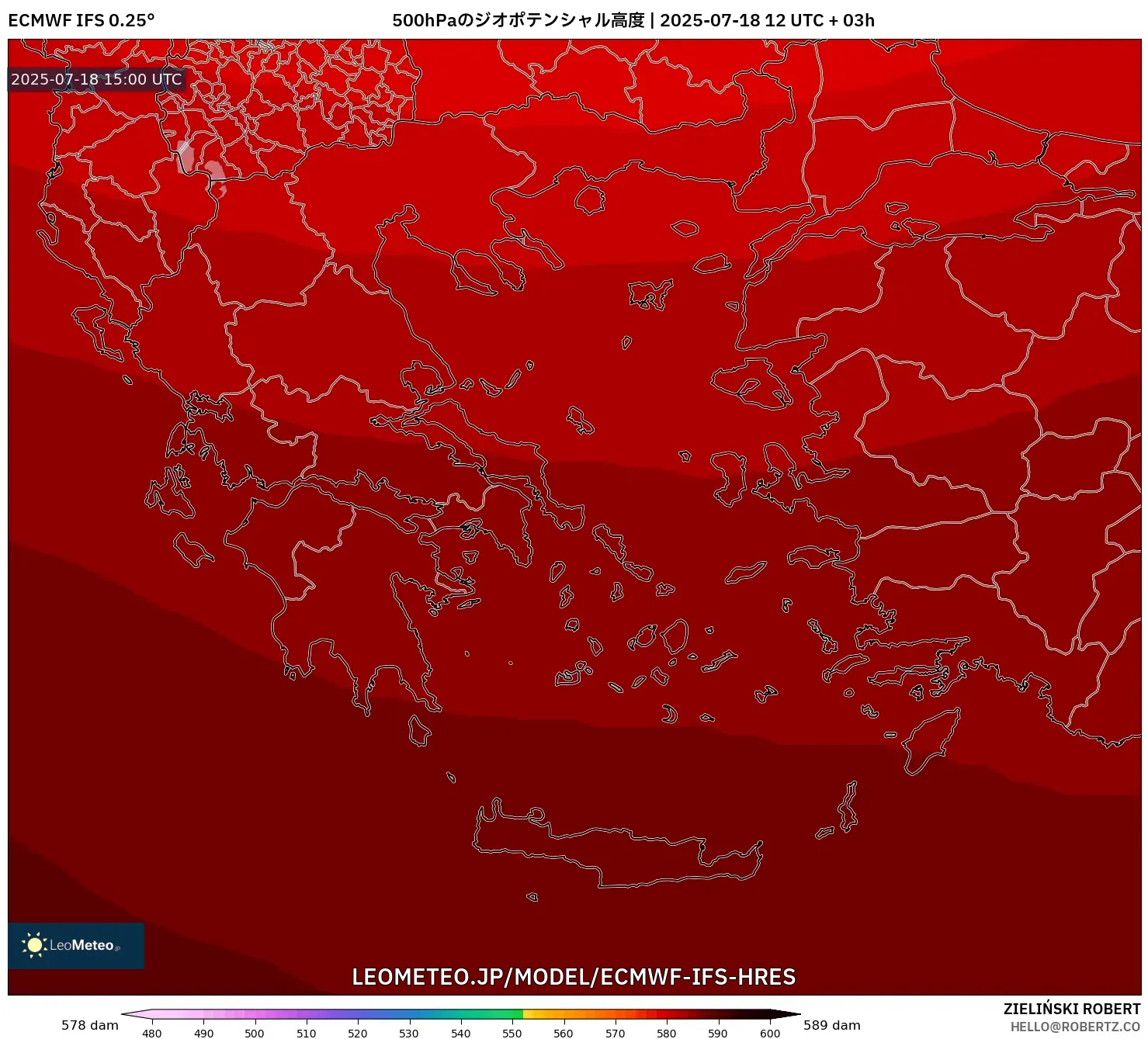 ECMWF IFS 0.25° model - ギリシャ, 500hPaのジオポテンシャル高度