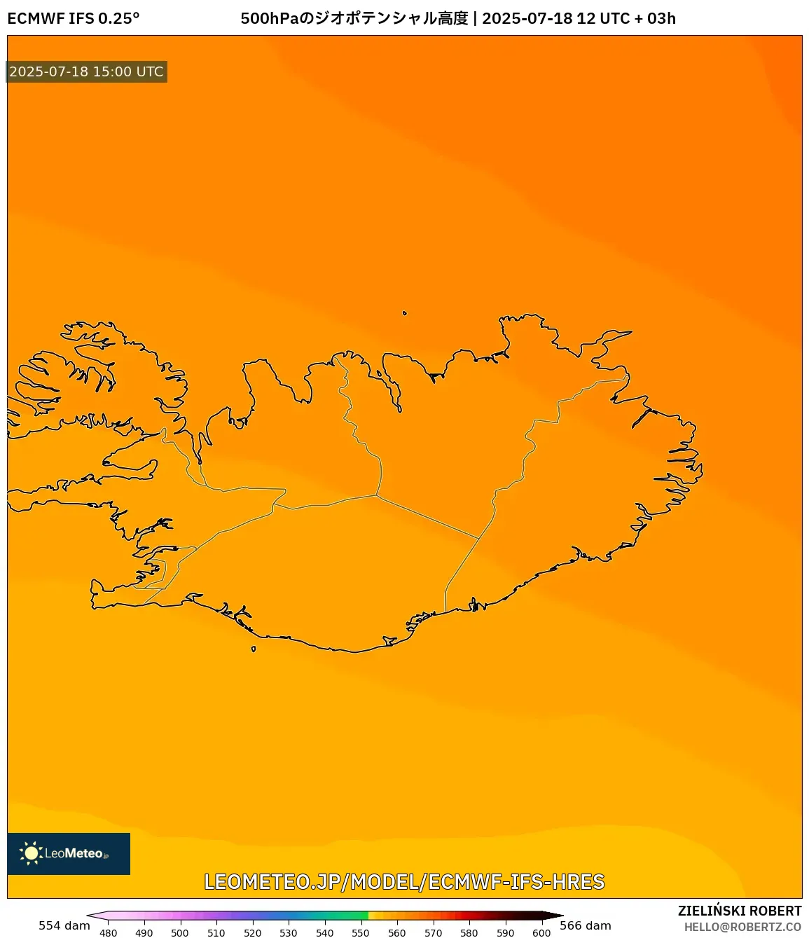 ECMWF IFS 0.25° model - アイスランド, 500hPaのジオポテンシャル高度 ECMWF IFS 0.25° model - アイスランド, 500hPaのジオポテンシャル高度