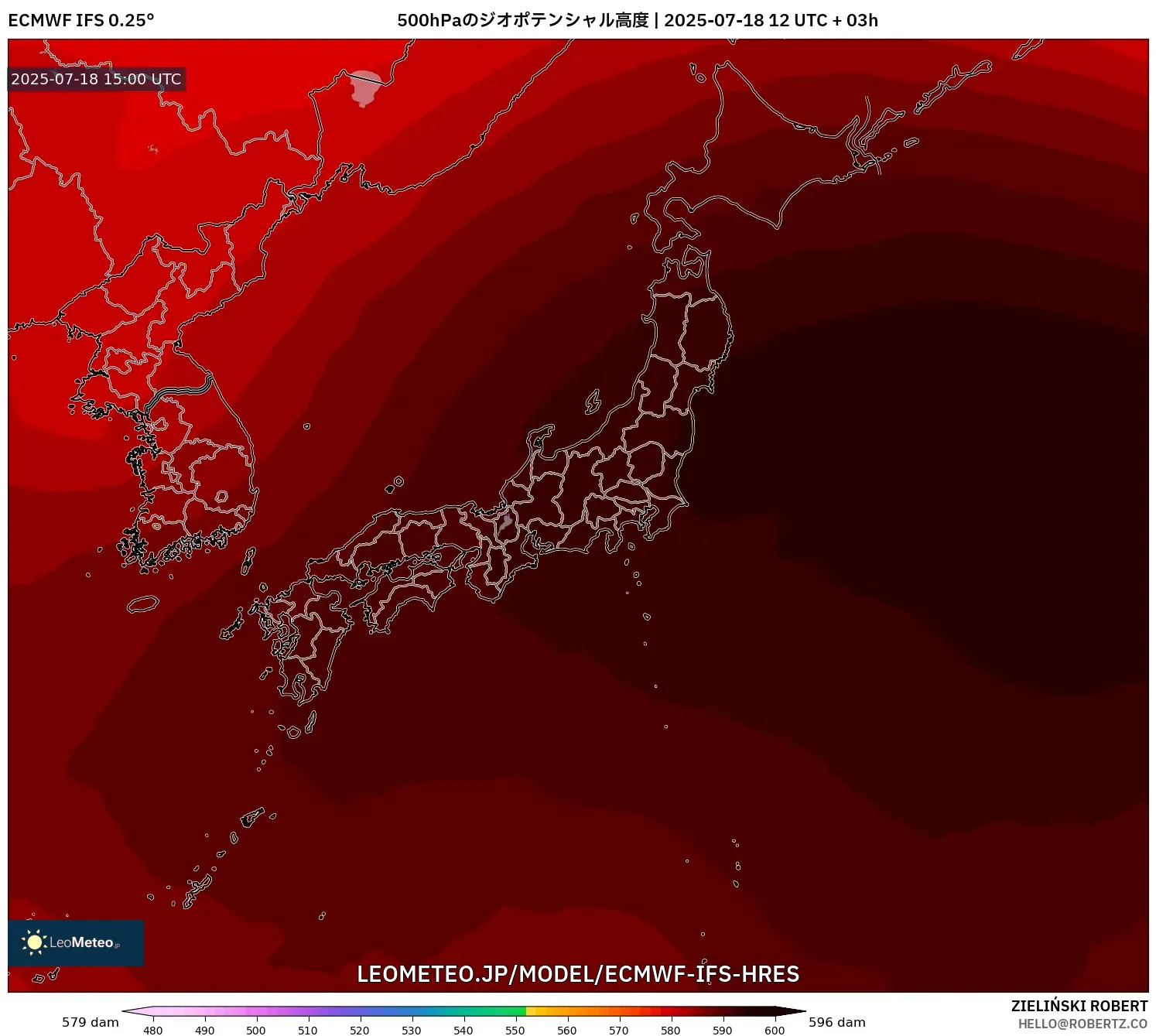 ECMWF IFS 0.25° model - 日本, 500hPaのジオポテンシャル高度 ECMWF IFS 0.25° model - 日本, 500hPaのジオポテンシャル高度