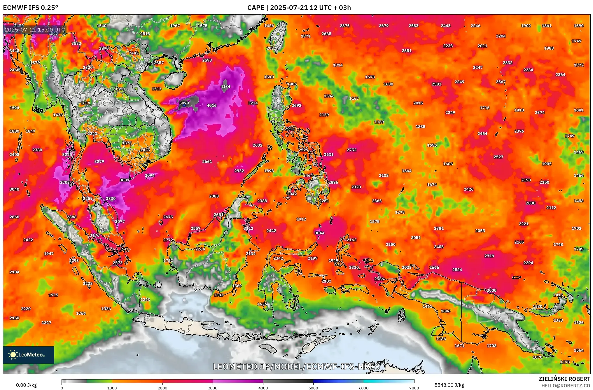ECMWF IFS 0.25° model - 東南アジア, CAPE ECMWF IFS 0.25° model - 東南アジア, CAPE