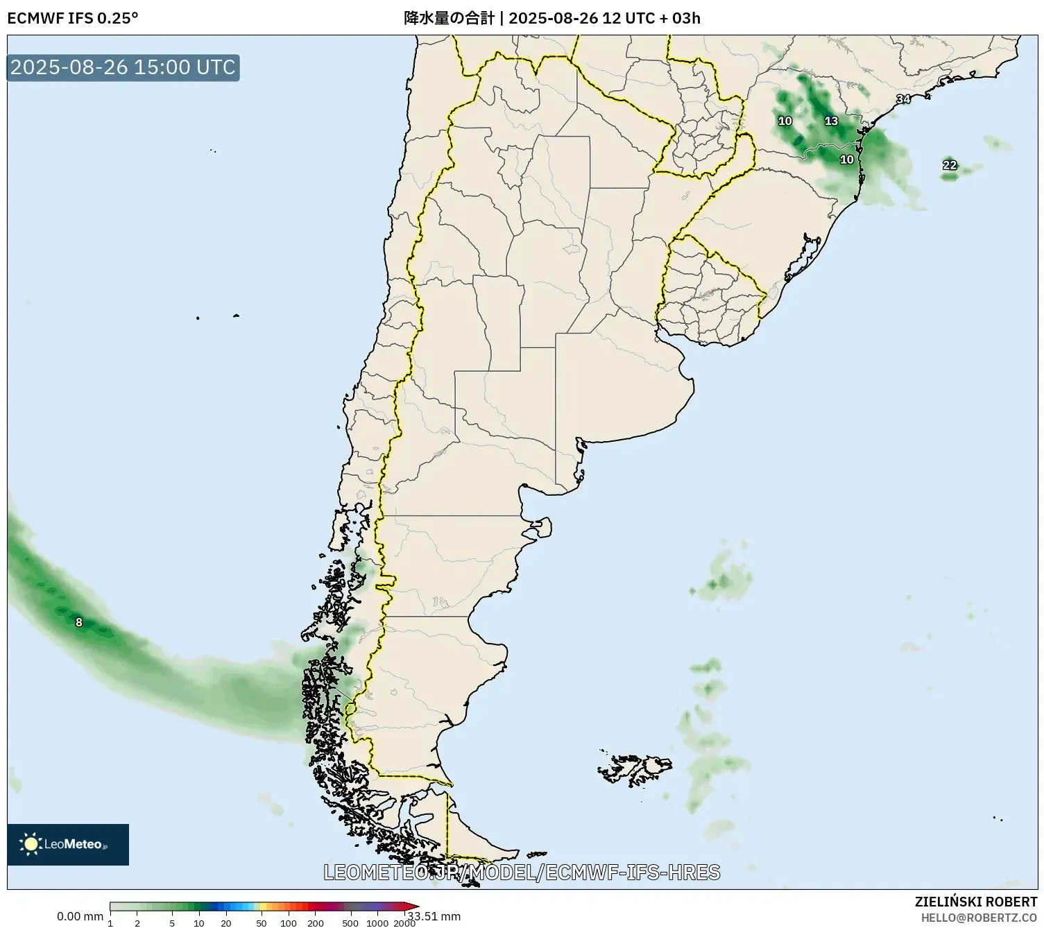 ECMWF IFS 0.25° model - アルゼンチン, 降水量の合計 ECMWF IFS 0.25° model - アルゼンチン, 降水量の合計