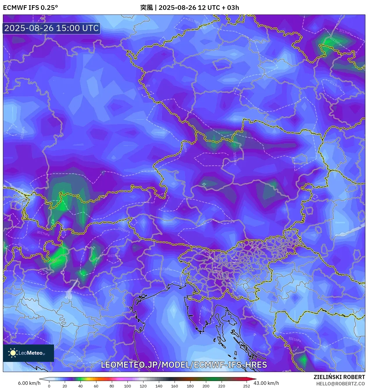 ECMWF IFS 0.25° model - オーストリア, 突風 ECMWF IFS 0.25° model - オーストリア, 突風