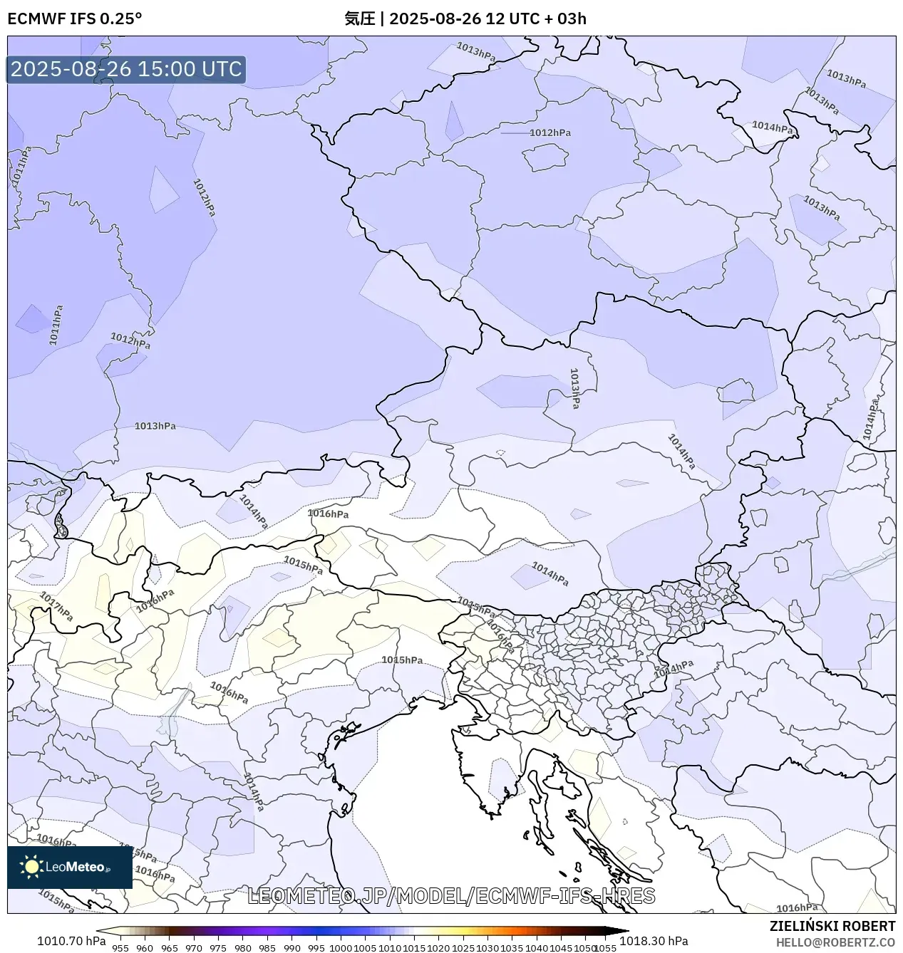 ECMWF IFS 0.25° model - オーストリア, 気圧 ECMWF IFS 0.25° model - オーストリア, 気圧