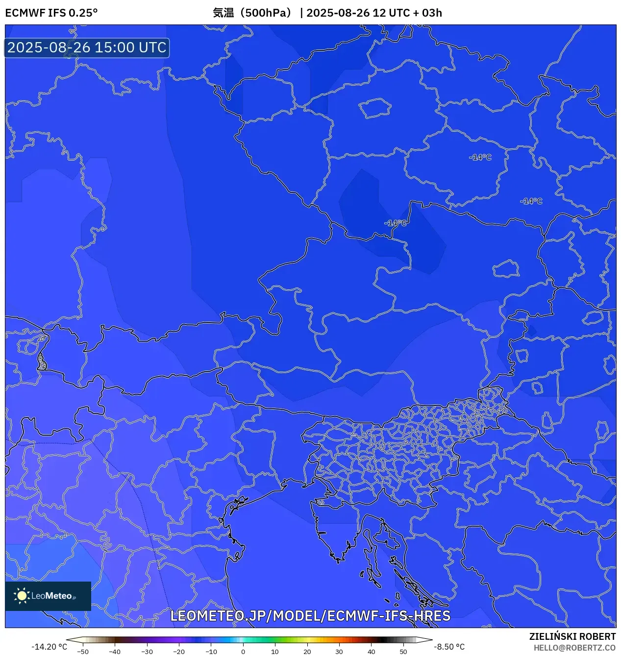 ECMWF IFS 0.25° model - オーストリア, 気温(500hPa) ECMWF IFS 0.25° model - オーストリア, 気温(500hPa)